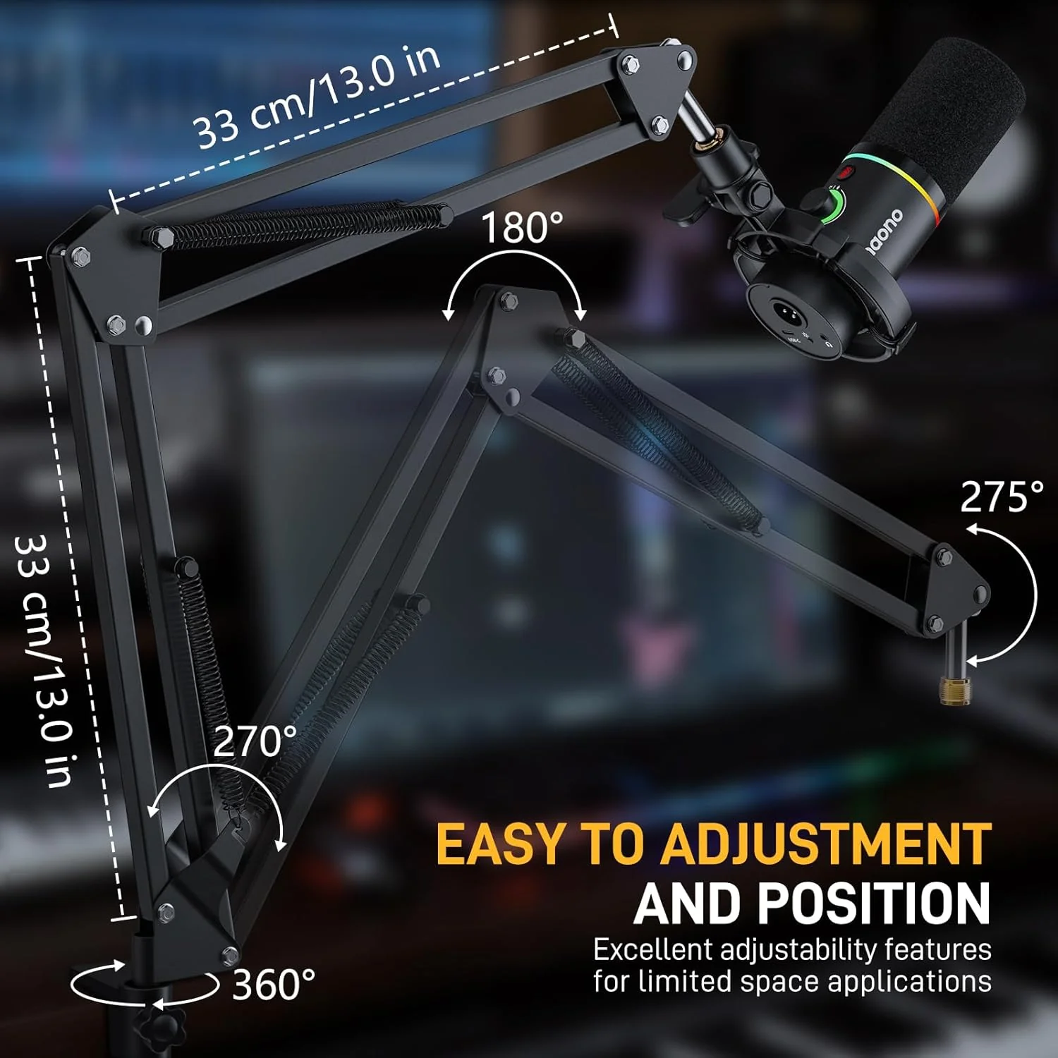 Maono DM40 Pro S Wireless RGB Condenser Gaming Desktop Microphone with Boom Arm (Black, White) - Image 7