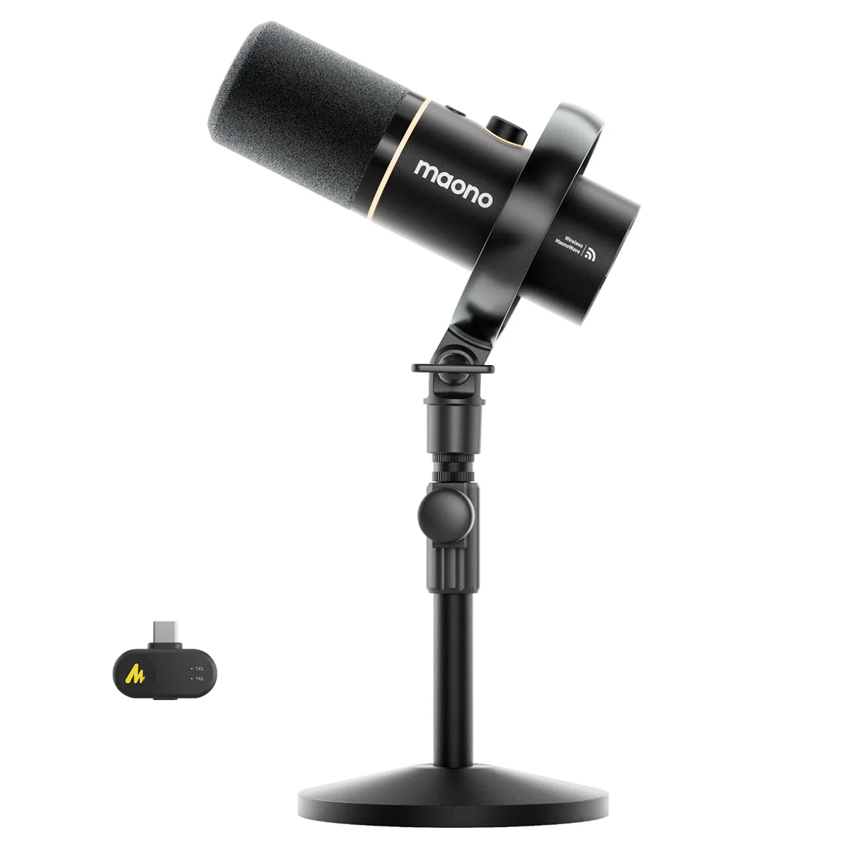 Maono PD200WT Hybrid Podcast Dynamic Wireless RGB Microphone (Black)