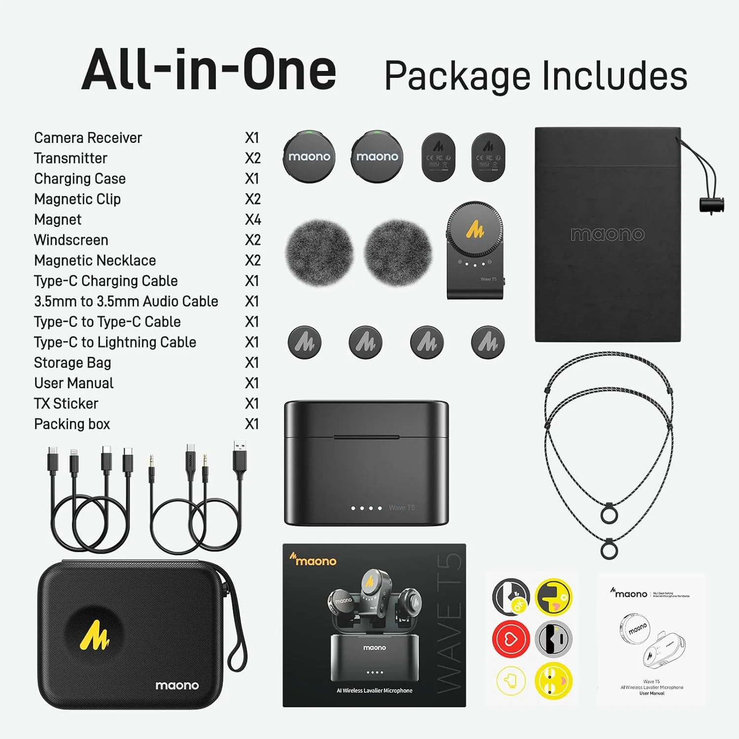 Maono Wave T5 WM650 PA2 AI Wireless Lavalier Microphone for Camera - Image 7