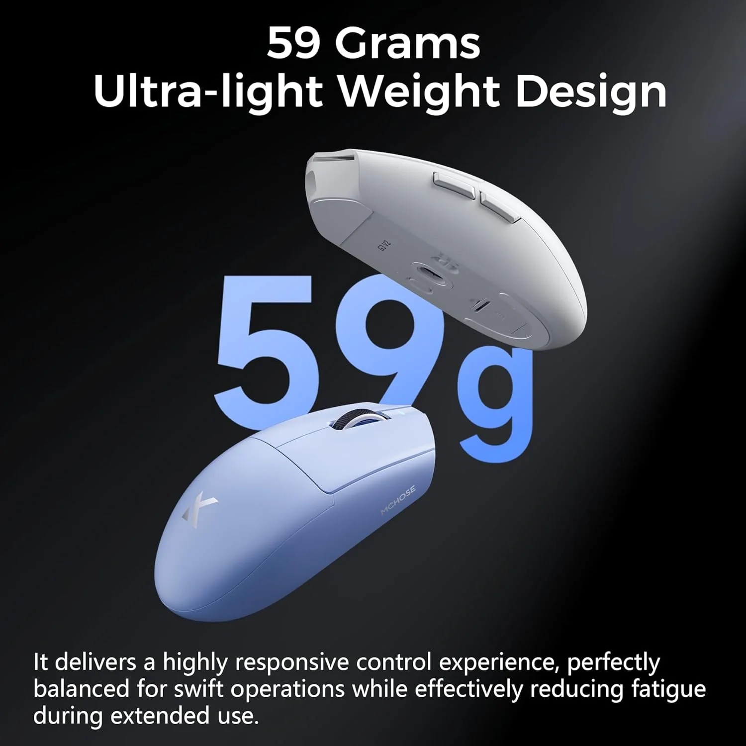 MCHOSE G3 V2 Wireless Gaming Mouse (Black, Blue, White) - Image 3