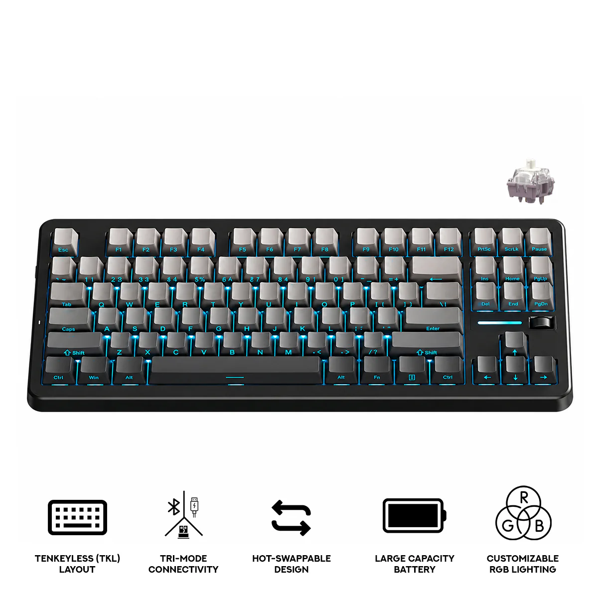 MCHOSE G87 V2 RGB Tri-Mode Hot-Swappable Mechanical Keyboard (Flowing Shadow Black) (Quick Gold Switch V3)