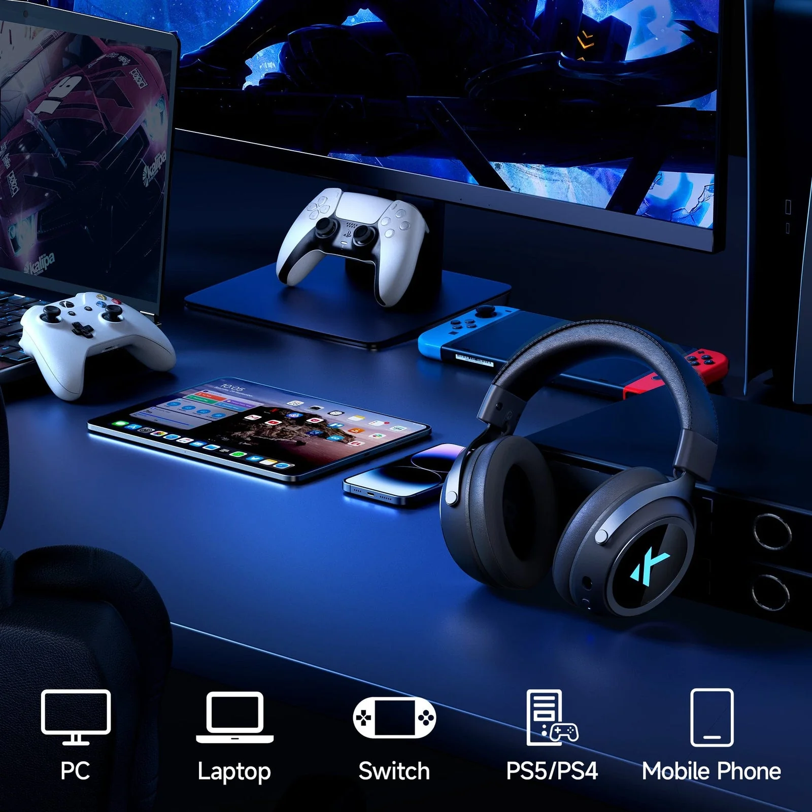 MCHOSE X9 RGB Wireless Gaming Headset (Black, White) - Image 2