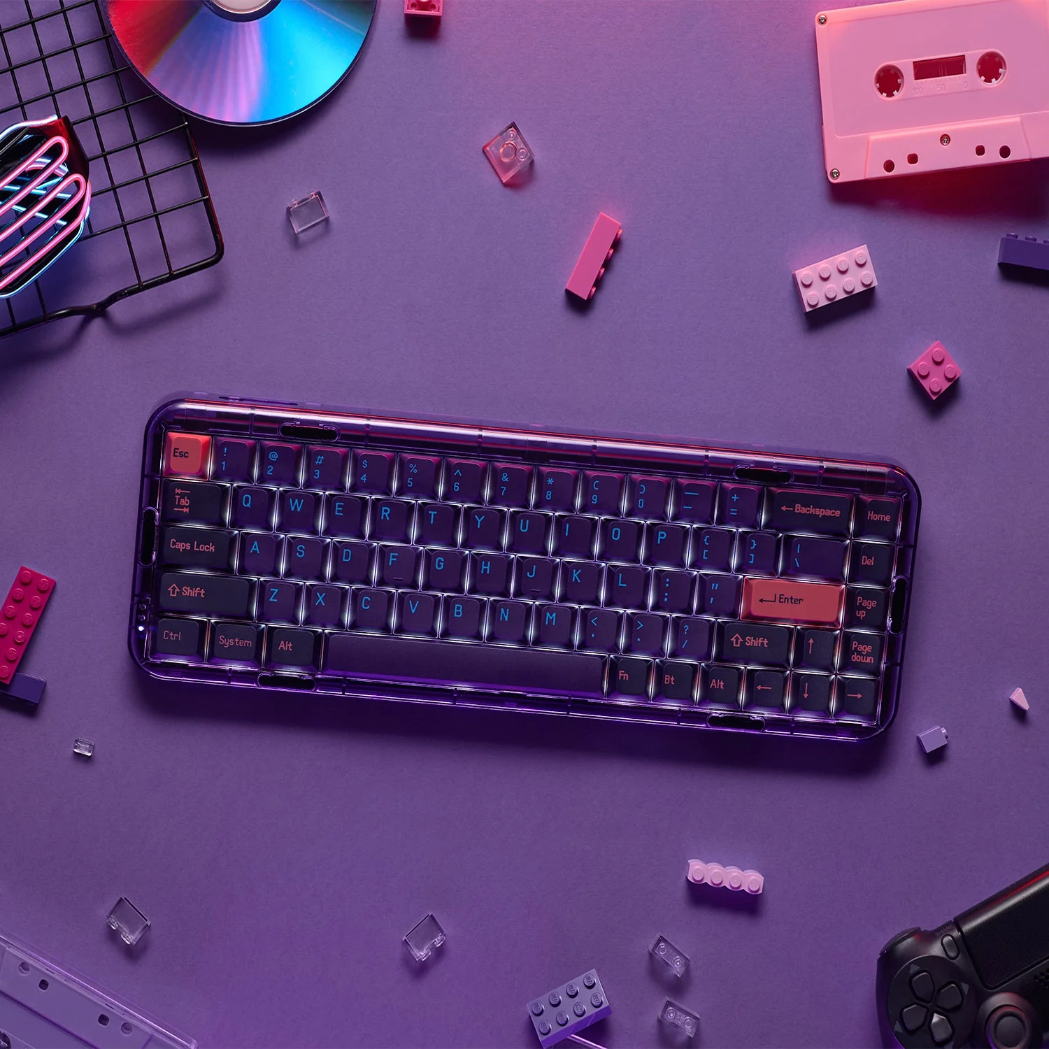 MelGeek MOJO68 Neon Custom & Programmable Mechanical Keyboard (Gateron Pro White) - Image 4