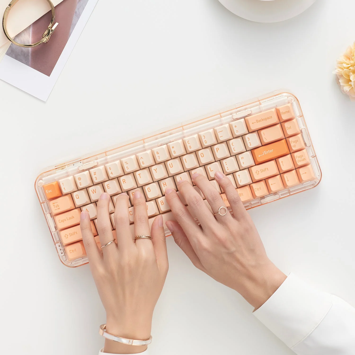 MelGeek MOJO68 Rose Custom & Programmable Mechanical Keyboard (Gateron Pro White) - Image 5