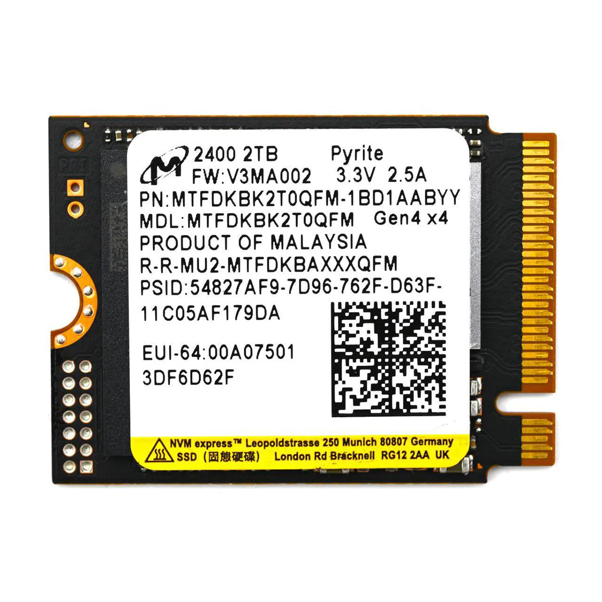 Micron 2400 2TB NVME M.2 2230 SSD (MTFDKBK2T0QFM-1BD1AABYYR) - Image 2