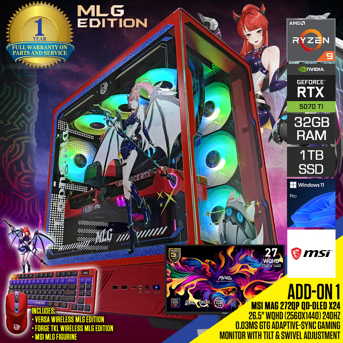 MLG Edition Desktop Gaming PC | AMD Ryzen 9 9900X | 32GB RAM | 1TB SSD | RTX 5070 TI | Windows 11 Pro - Image 15