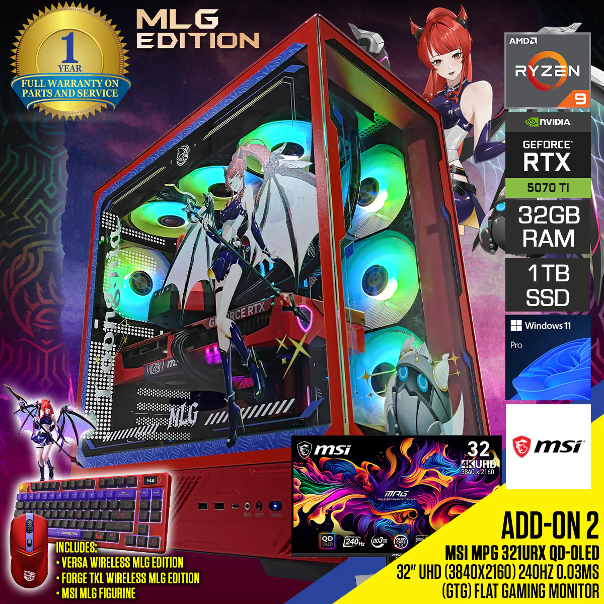MLG Edition Desktop Gaming PC | AMD Ryzen 9 9900X | 32GB RAM | 1TB SSD | RTX 5070 TI | Windows 11 Pro - Image 16