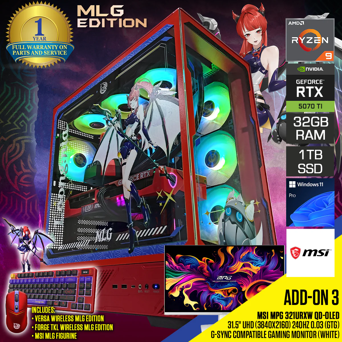 MLG Edition Desktop Gaming PC | AMD Ryzen 9 9900X | 32GB RAM | 1TB SSD | RTX 5070 TI | Windows 11 Pro - Image 17