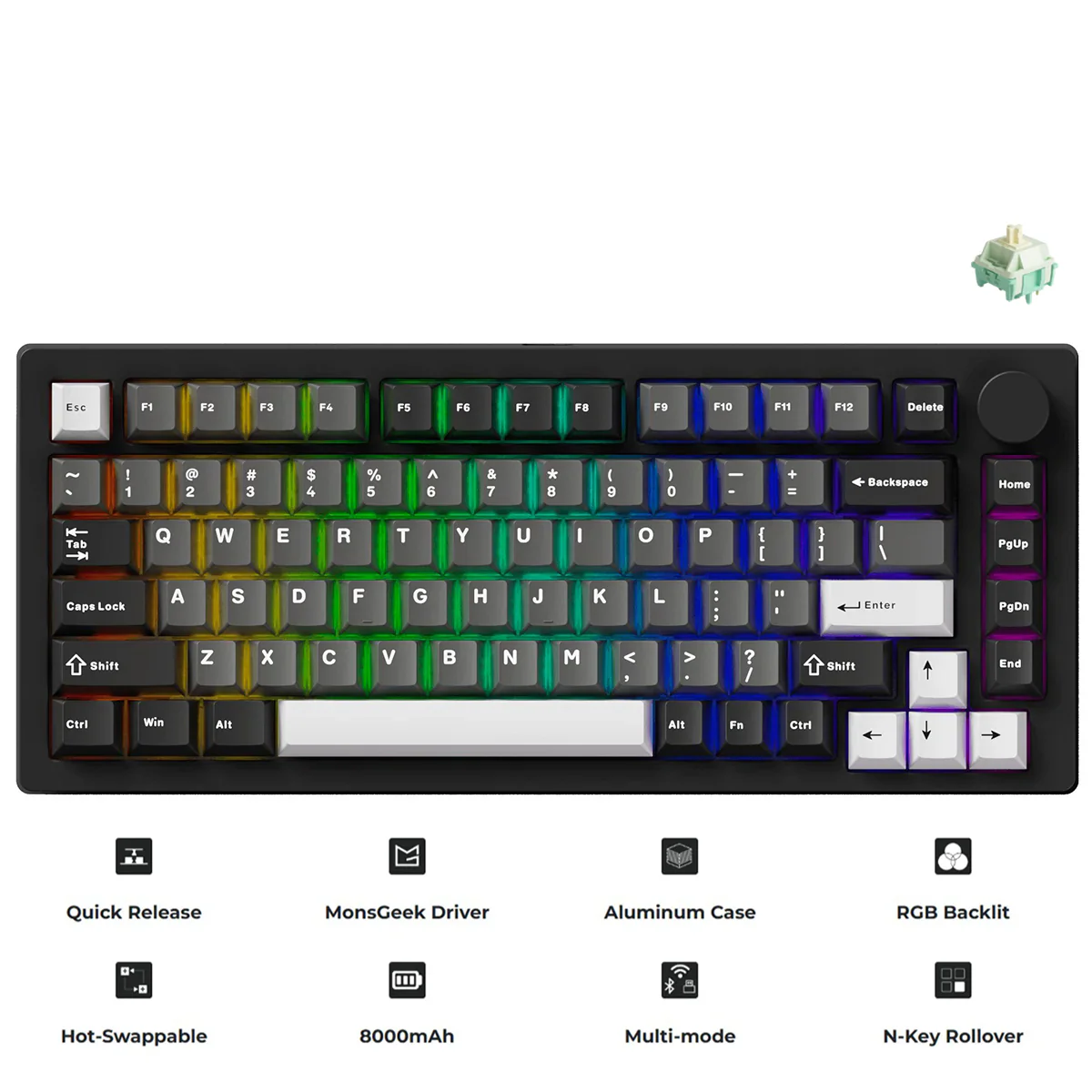MonsGeek M1 V5 Black & Silver Aluminum Case Multi-Mode RGB Hot-Swappable Mechanical Keyboard (Akko Mirror Switch, Akko Cilantro Switch) - Image 11