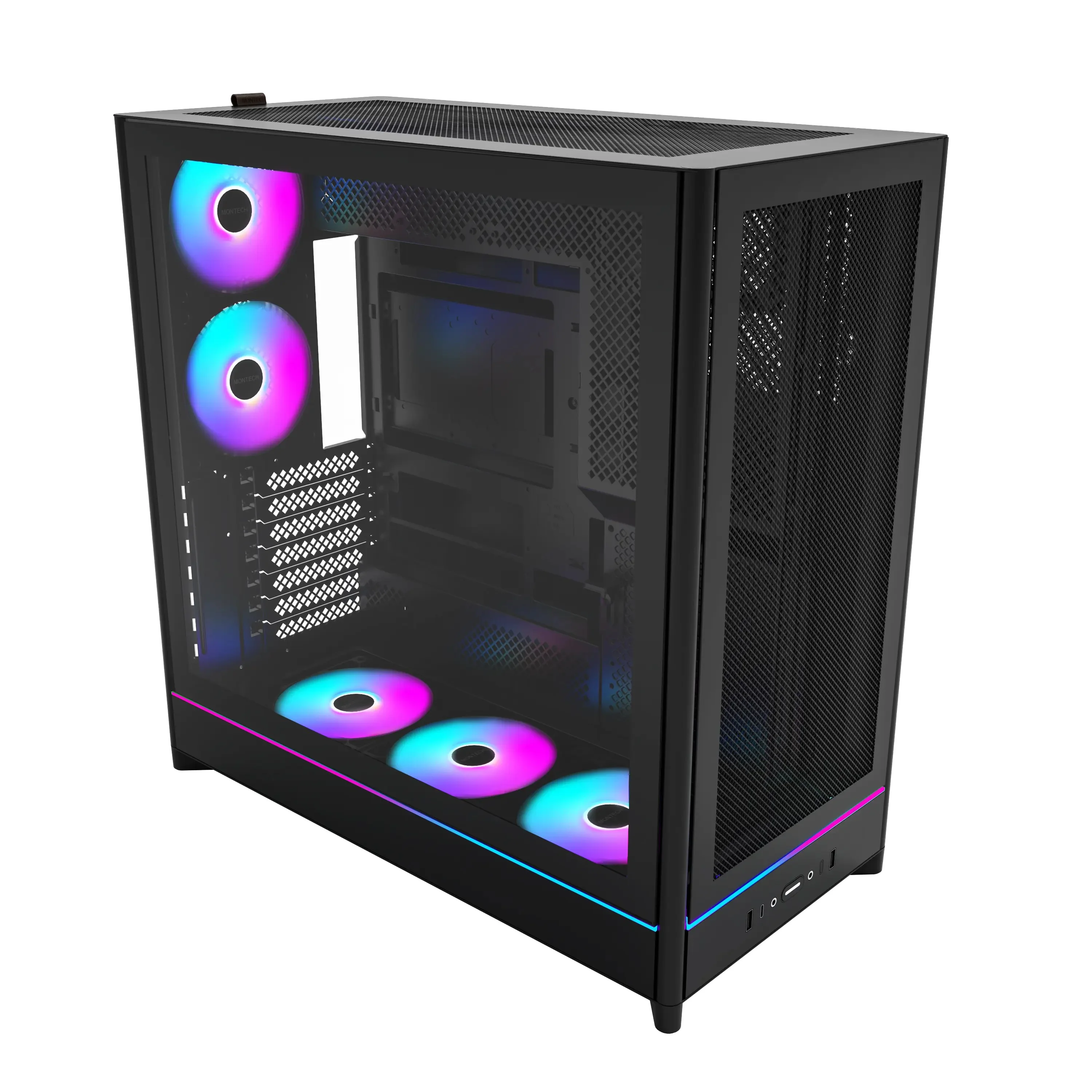 Montech HS01 Pro ATX Mid-Tower Mesh Front & TG Side Panel PC Case (Black, White) - Image 3