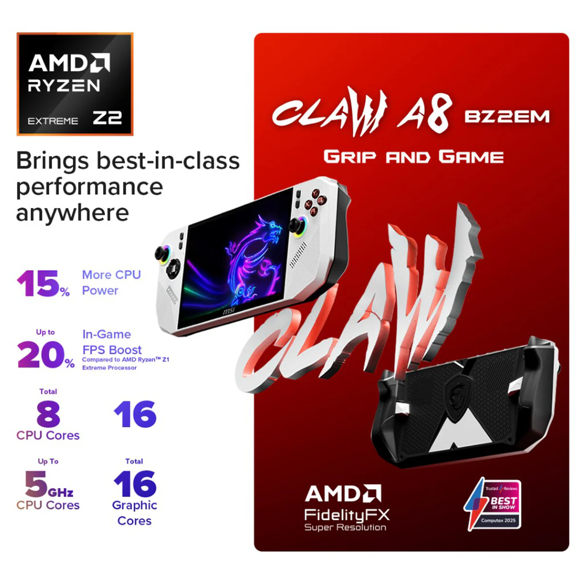 MSI Claw A8 BZ2EM-022PH Handheld Gaming (Polar Tempest) | 8" FHD+ (1920x1200) 120Hz Touchscreen | Ryzen Z2 Extreme | 24GB RAM | 1TB SSD | AMD Radeon Graphics | Windows 11 Home - Image 3