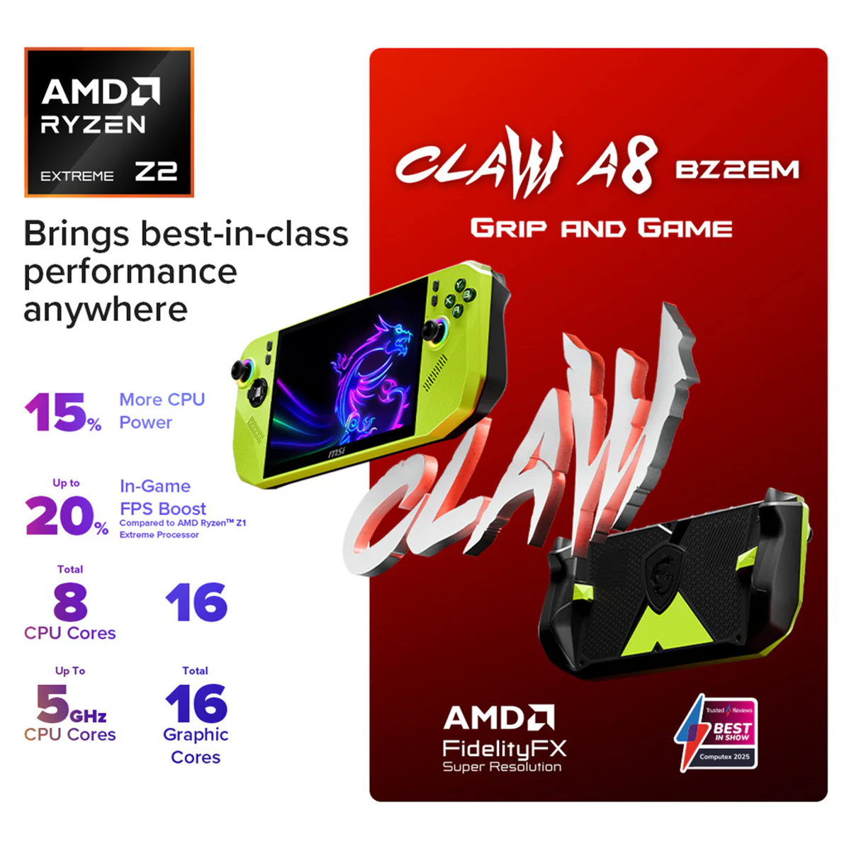 MSI Claw A8 BZ2EM-023PH Handheld Gaming (Neon Green) | 8" FHD+ (1920x1200) 120Hz Touchscreen | Ryzen Z2 Extreme | 24GB RAM | 1TB SSD | AMD Radeon Graphics | Windows 11 Home - Image 3
