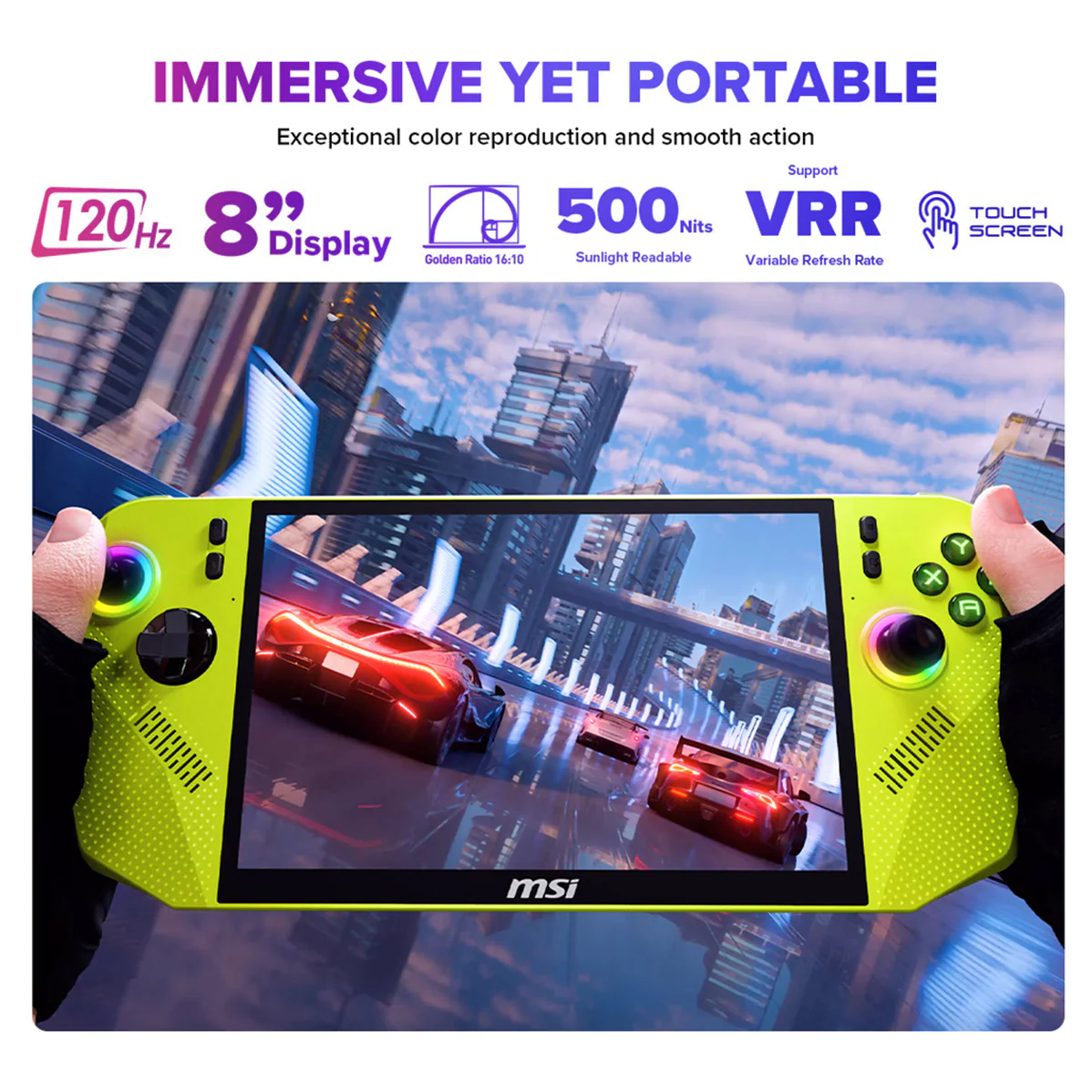 MSI Claw A8 BZ2EM-023PH Handheld Gaming (Neon Green) | 8" FHD+ (1920x1200) 120Hz Touchscreen | Ryzen Z2 Extreme | 24GB RAM | 1TB SSD | AMD Radeon Graphics | Windows 11 Home - Image 5