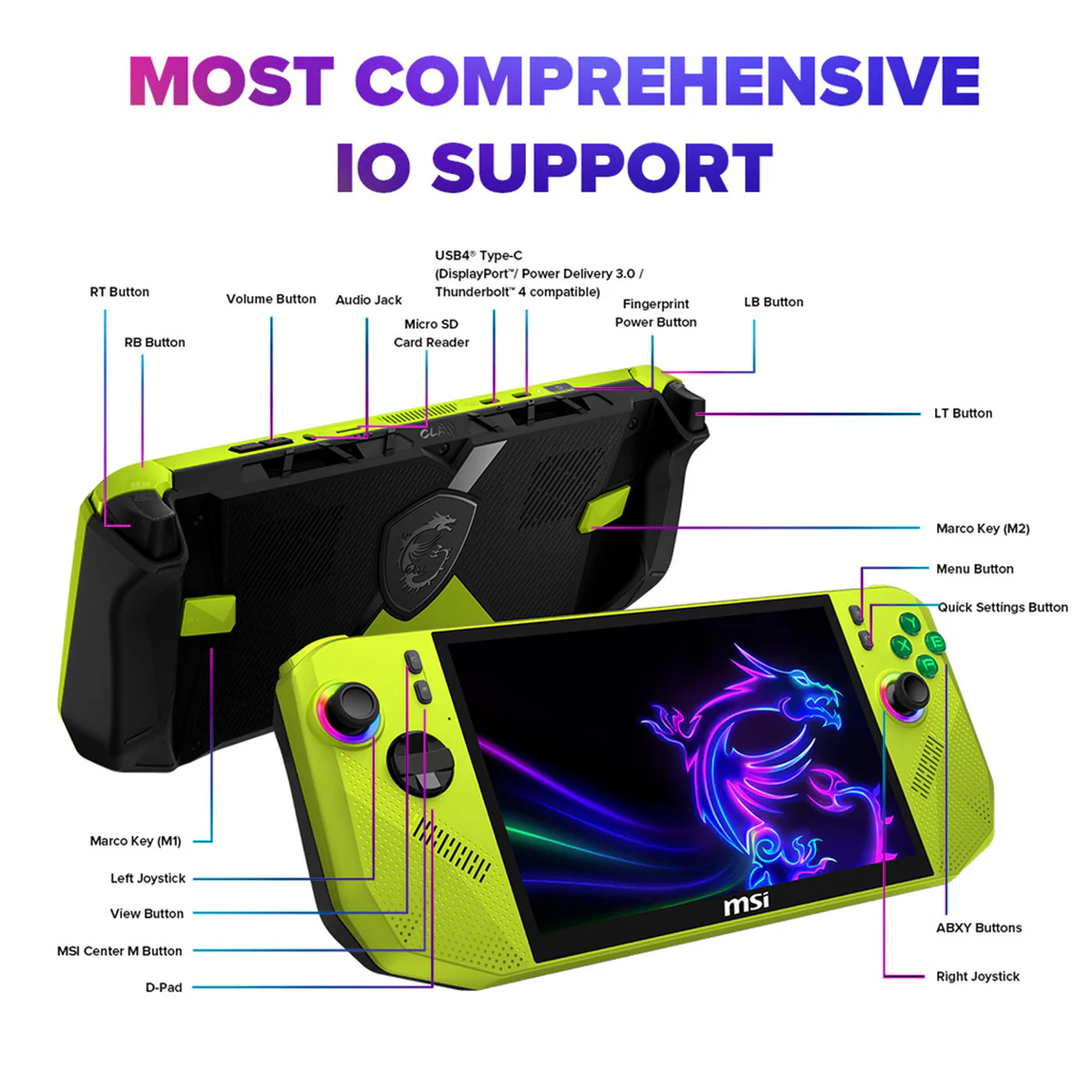 MSI Claw A8 BZ2EM-023PH Handheld Gaming (Neon Green) | 8" FHD+ (1920x1200) 120Hz Touchscreen | Ryzen Z2 Extreme | 24GB RAM | 1TB SSD | AMD Radeon Graphics | Windows 11 Home - Image 7
