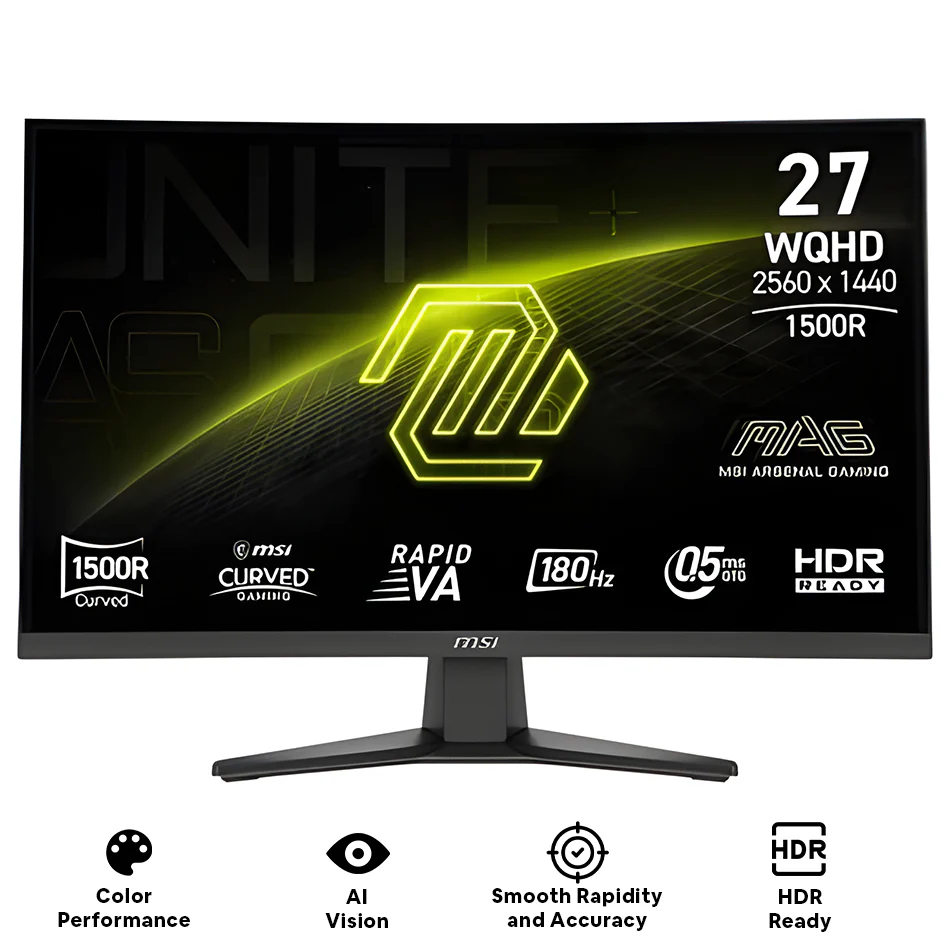 MSI MAG 275CQF E18 27" WQHD (2560x1440) 180Hz 0.05ms GTG Rapid VA Curved Gaming Monitor with Tilt Adjustment