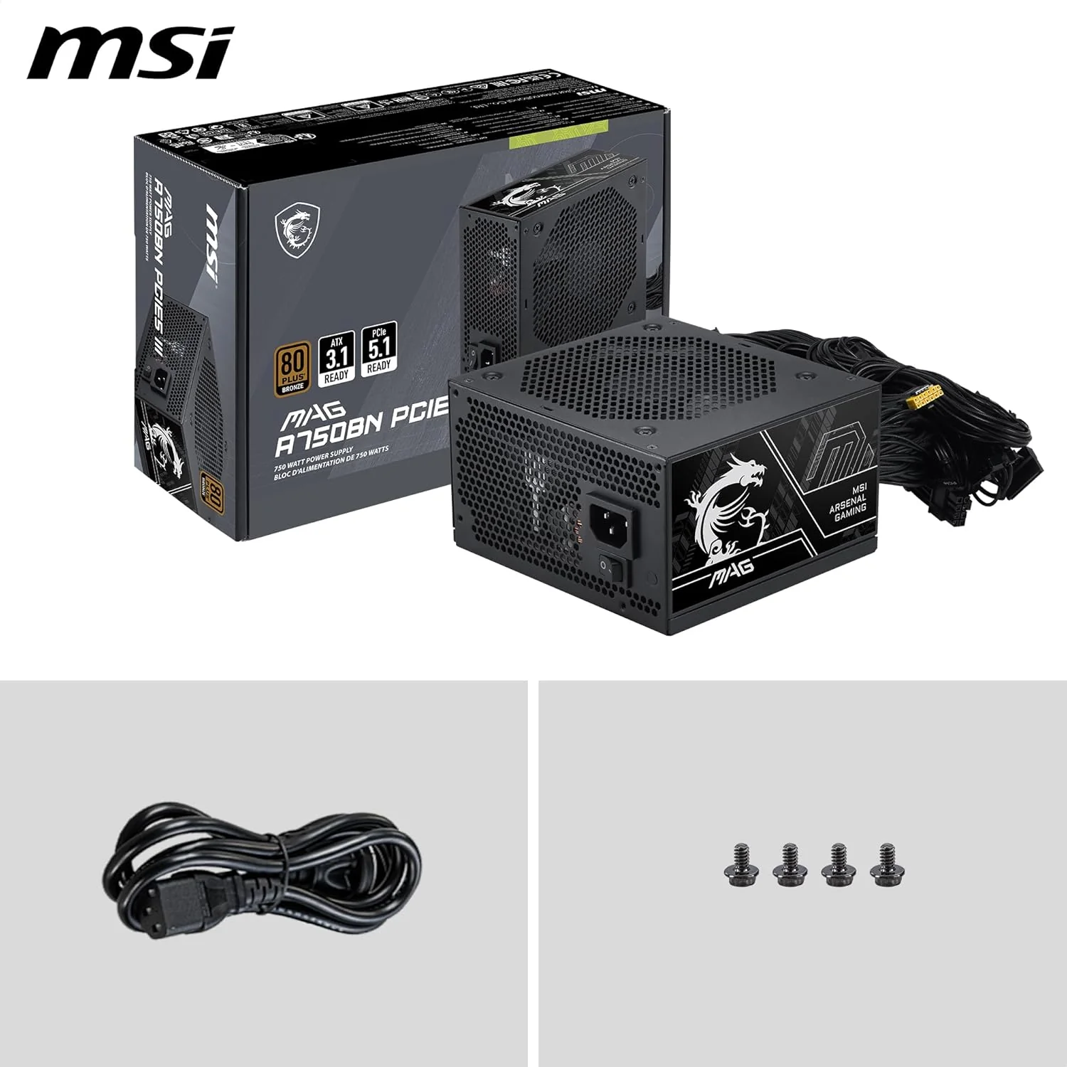 MSI MAG A750BN PCIE 5.0 III 750W 80+ Bronze Power Supply - Image 8