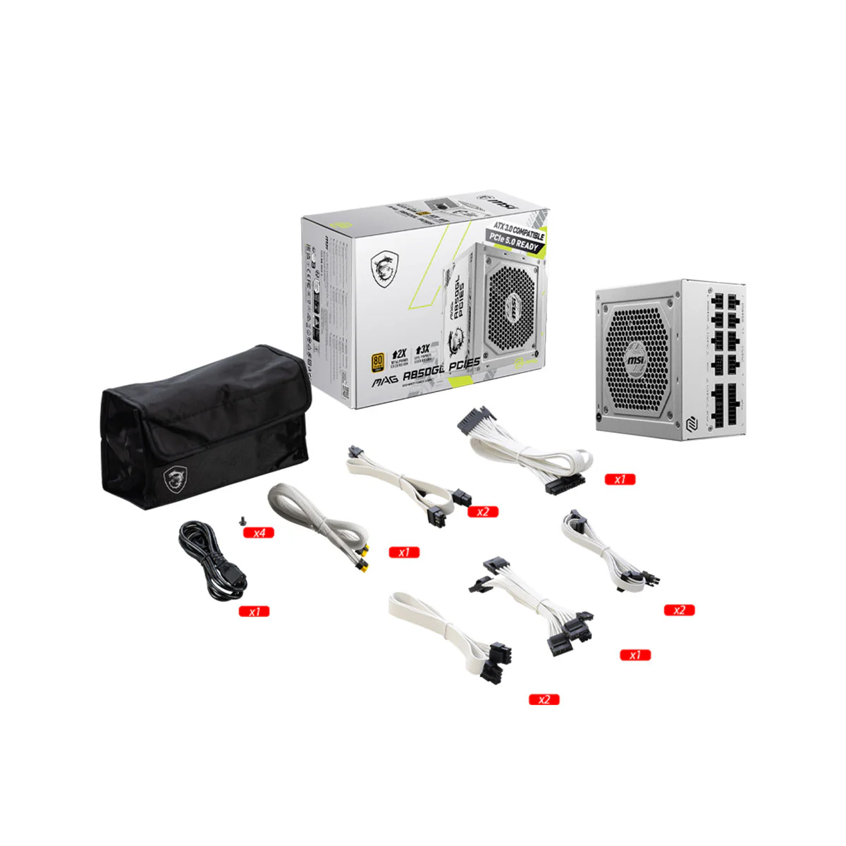 MSI MAG A850GL PCIe 5.0 850W 80+ Gold Gen 5 ATX 3.0 Full Modular Power Supply (White) - Image 5