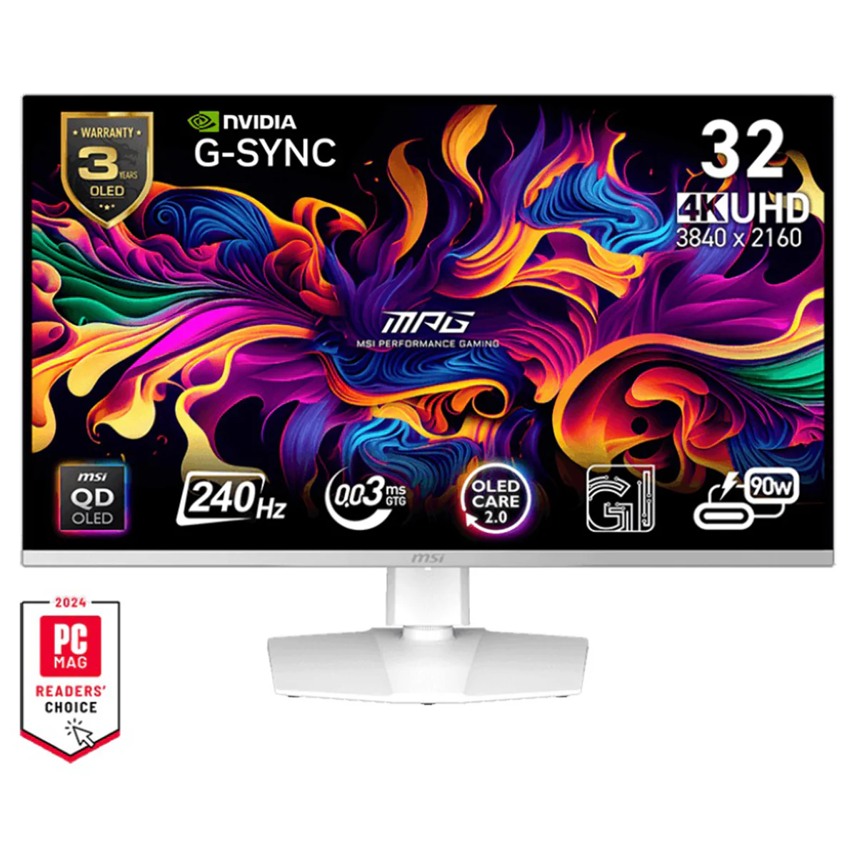 MSI MPG 321URXW QD-OLED 31.5" UHD (3840X2160) 240HZ 0.03 (GTG) G-Sync Compatible Gaming Monitor (White) - Image 2