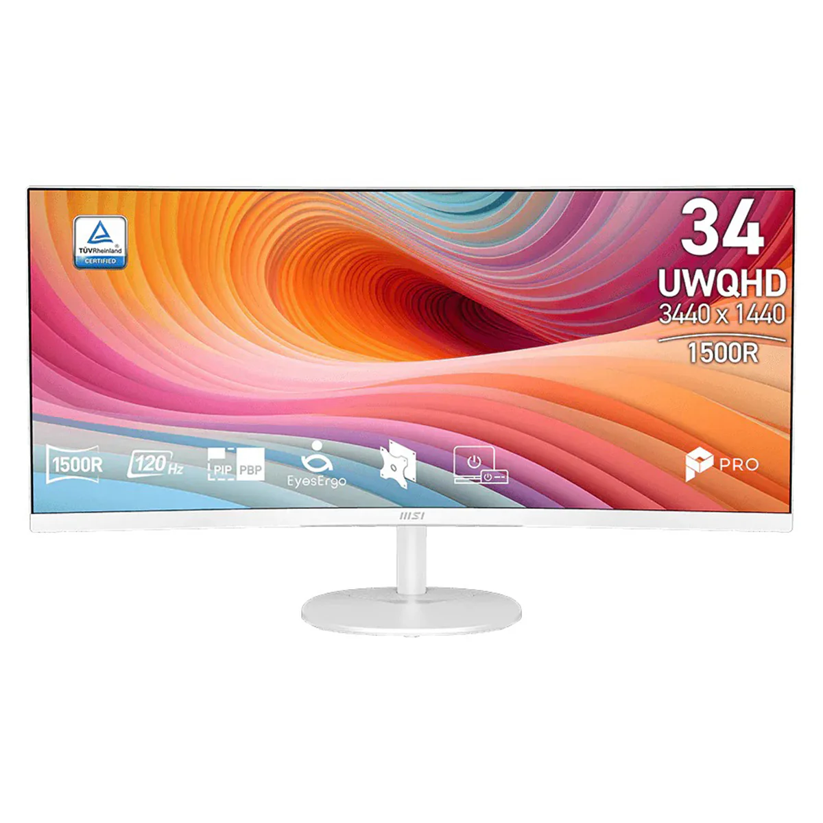 MSI Pro MP341CQW E12 34" UWQHD (3440x1440) 120Hz 1ms MPRT/4ms GTG VA Business & Productivity Monitor with Tilt Adjustment (White) - Image 7