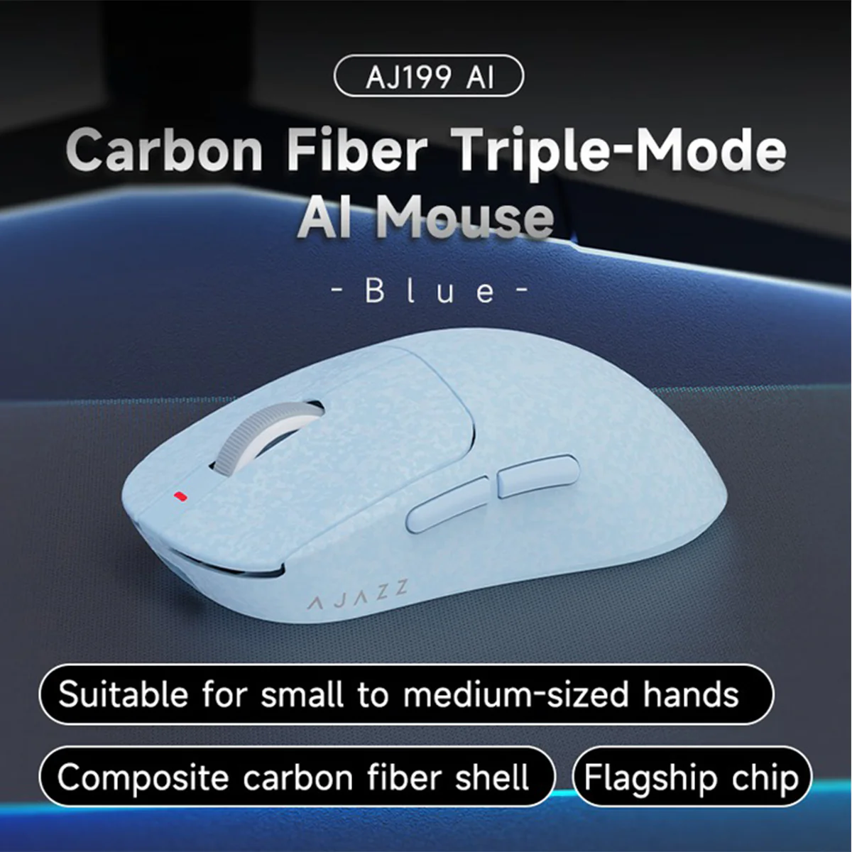 Nacodex x Ajazz AJ199 AI Carbon Fiber Composite Tri-Mode Mouse (Black, Blue) - Image 13