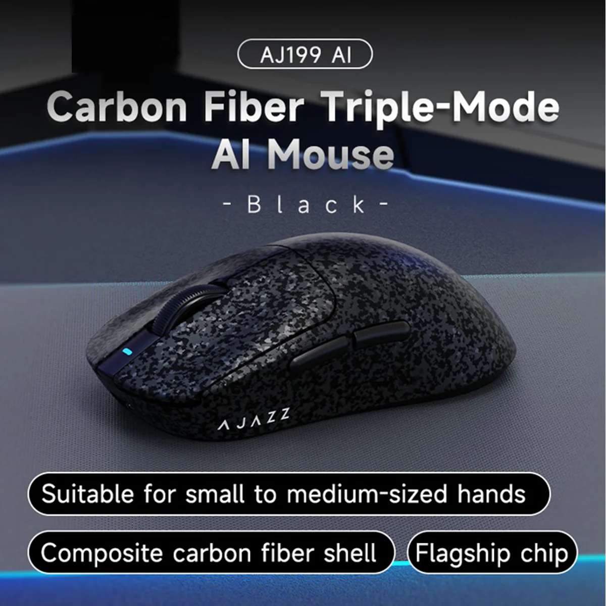 Nacodex x Ajazz AJ199 AI Carbon Fiber Composite Tri-Mode Mouse (Black, Blue) - Image 9