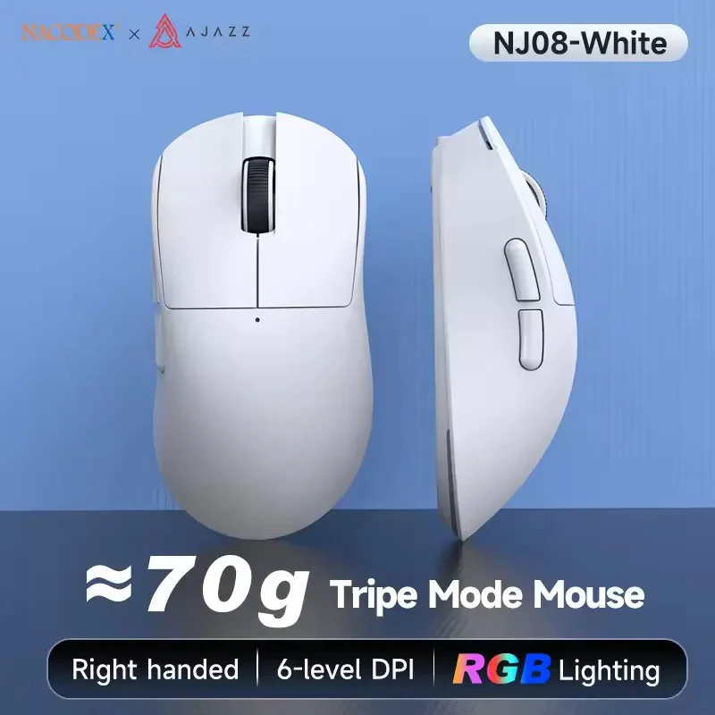 NacodeX x Ajazz NJ08 Tri-Mode RGB Gaming Mouse (Black, White) - Image 13