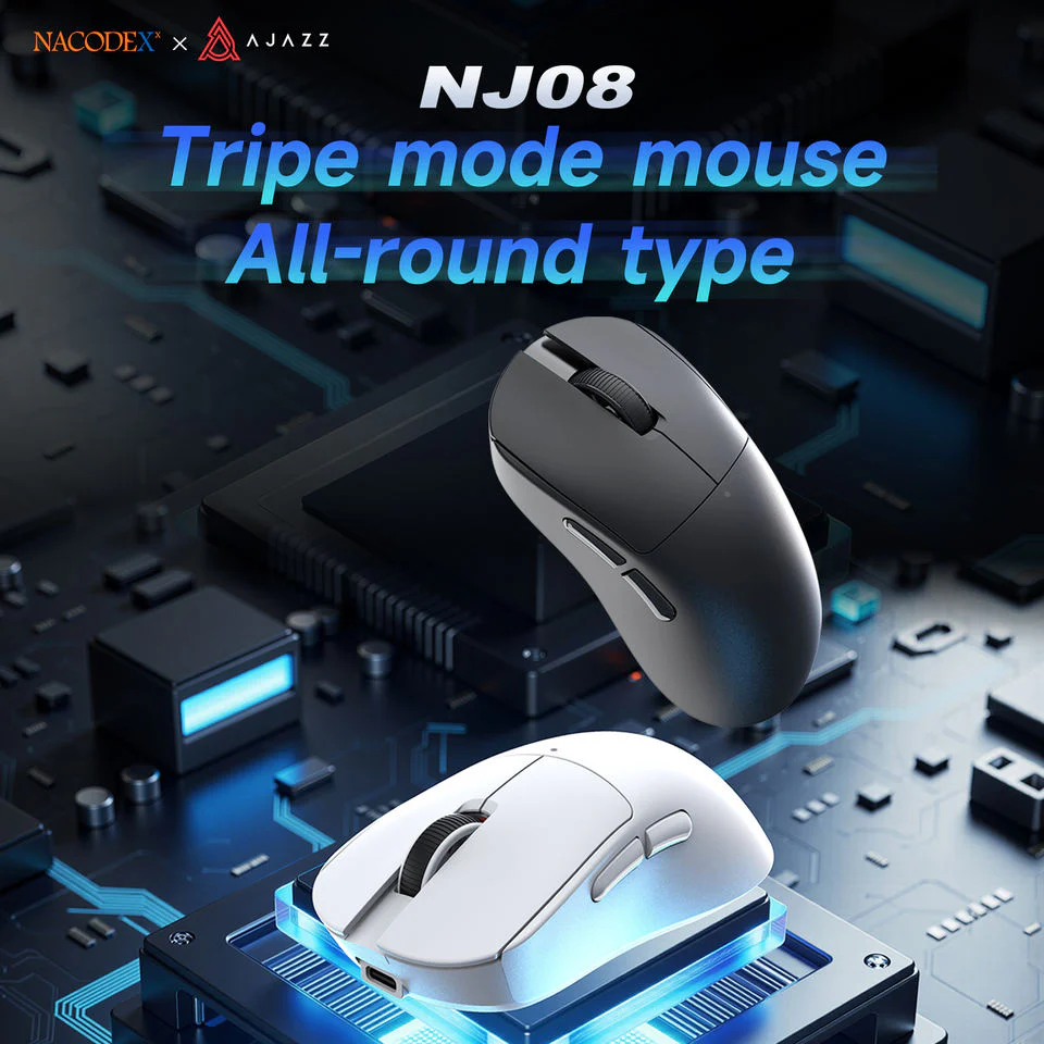 NacodeX x Ajazz NJ08 Tri-Mode RGB Gaming Mouse (Black, White) - Image 2