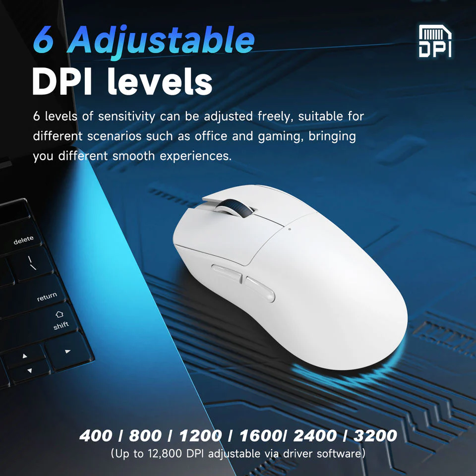 NacodeX x Ajazz NJ08 Tri-Mode RGB Gaming Mouse (Black, White) - Image 4