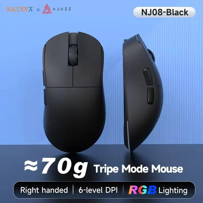 NacodeX x Ajazz NJ08 Tri-Mode RGB Gaming Mouse (Black, White) - Image 7