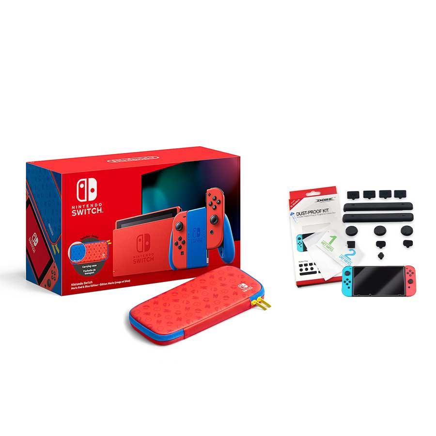 Nintendo Switch Console Mario Red & Blue Edition (Includes Carrying Case) + NSW Dobe Dust-Proof Kit Include Rubber Plug & Toughened Glass Film (TNS-862) Bundle - Image 10