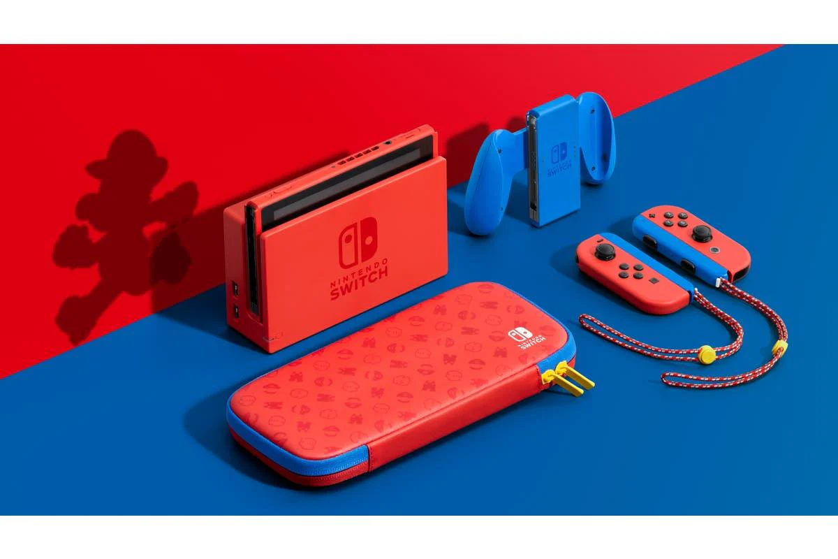Nintendo Switch Console Mario Red & Blue Edition (Includes Carrying Case) + NSW Dobe Dust-Proof Kit Include Rubber Plug & Toughened Glass Film (TNS-862) Bundle - Image 5