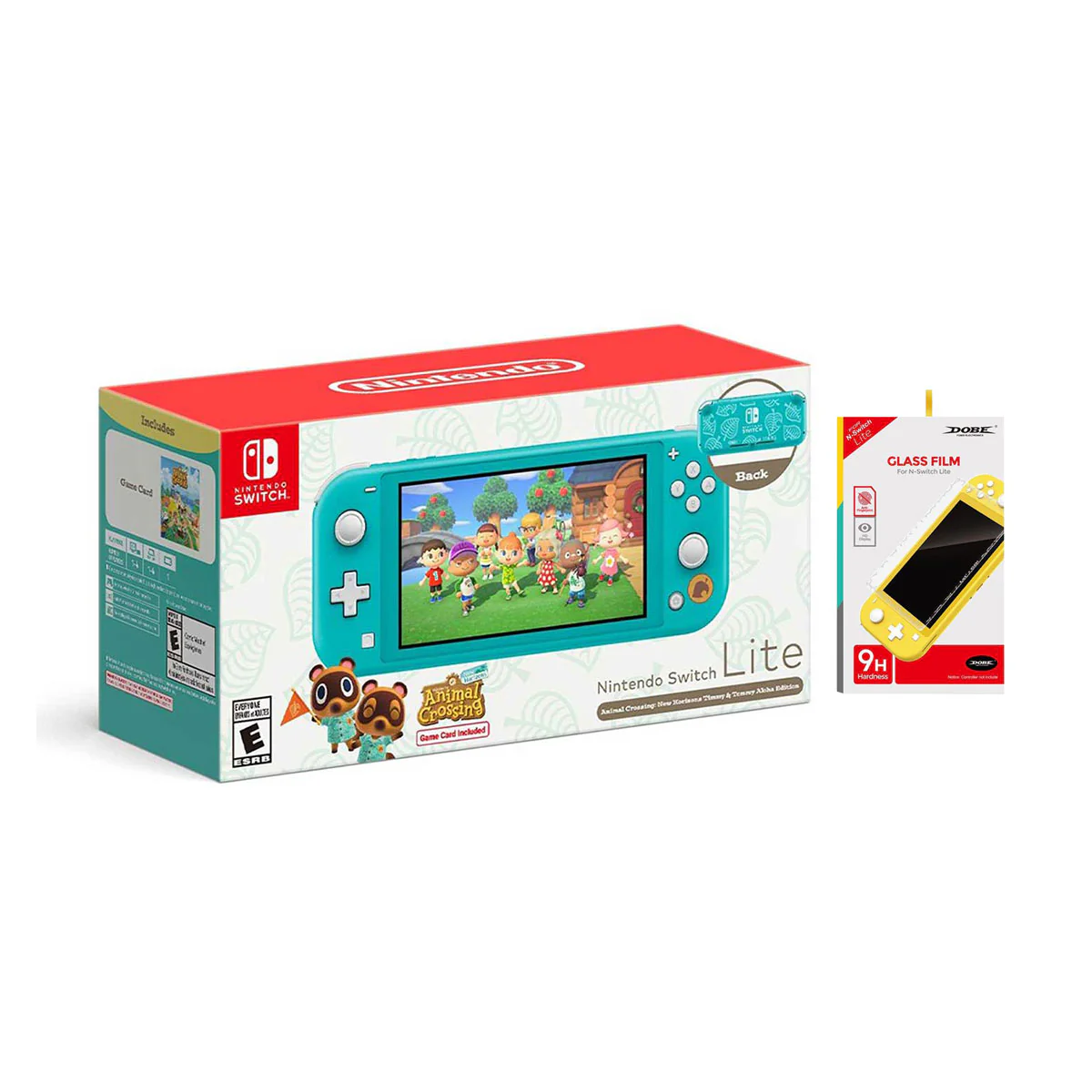 Nintendo Switch Lite Animal Crossing New Horizons Timmy & Tommy Aloha Edition Includes Animal Crossing New Horizon Game Card (Turquoise) (MDE) +  Dobe NSW Glass Film (TNS-19118A)