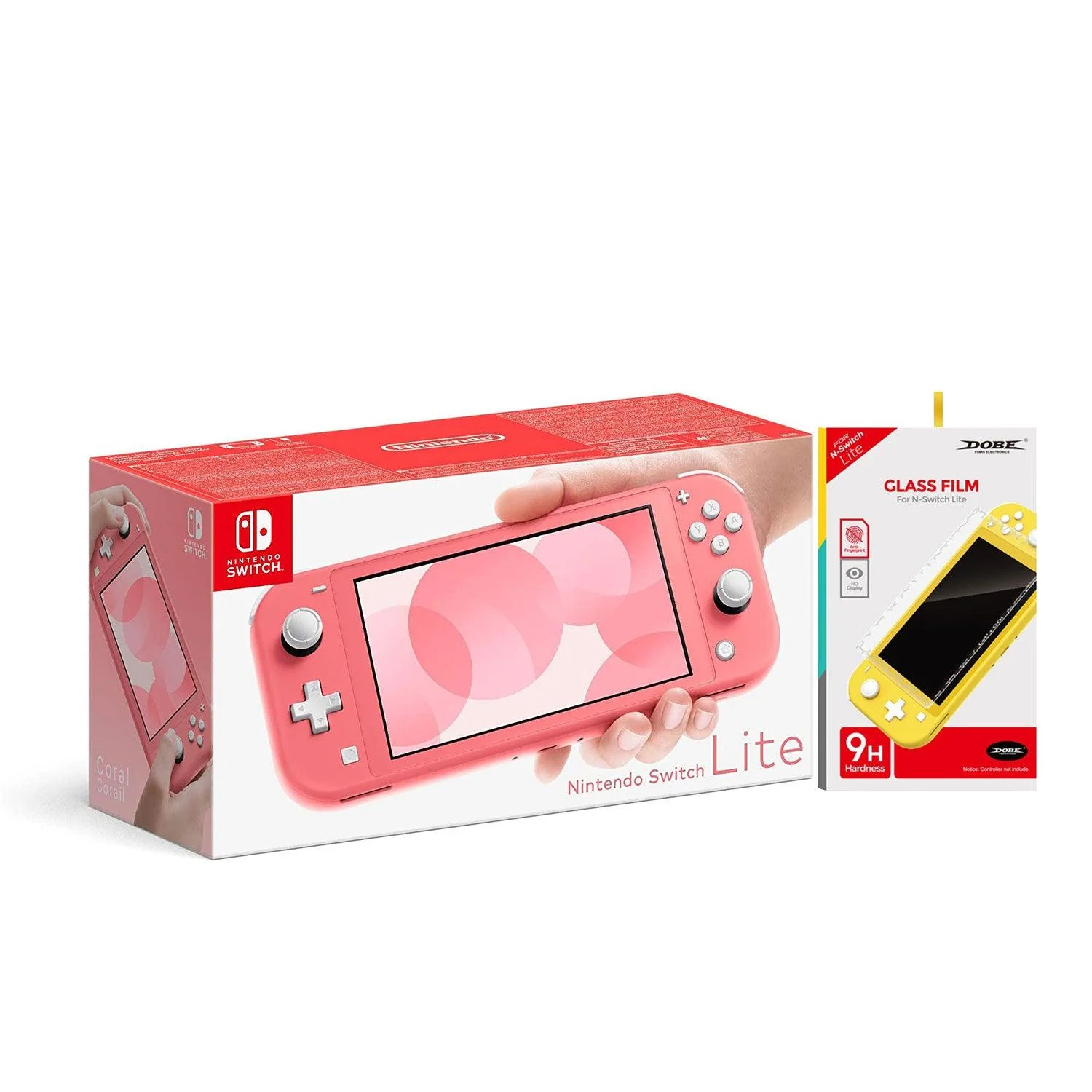 Nintendo Switch Lite Console Coral + Dobe Glass Film 9H (TNS-19118) Bundle