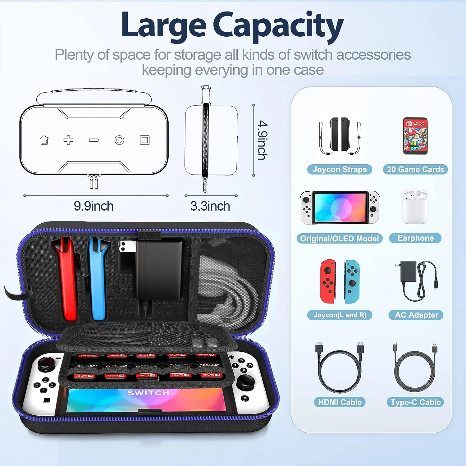 NSW OIVO Carry Case FOR N-Switch / N-Switch OLED (Blue) (IV-SW188) - Image 6