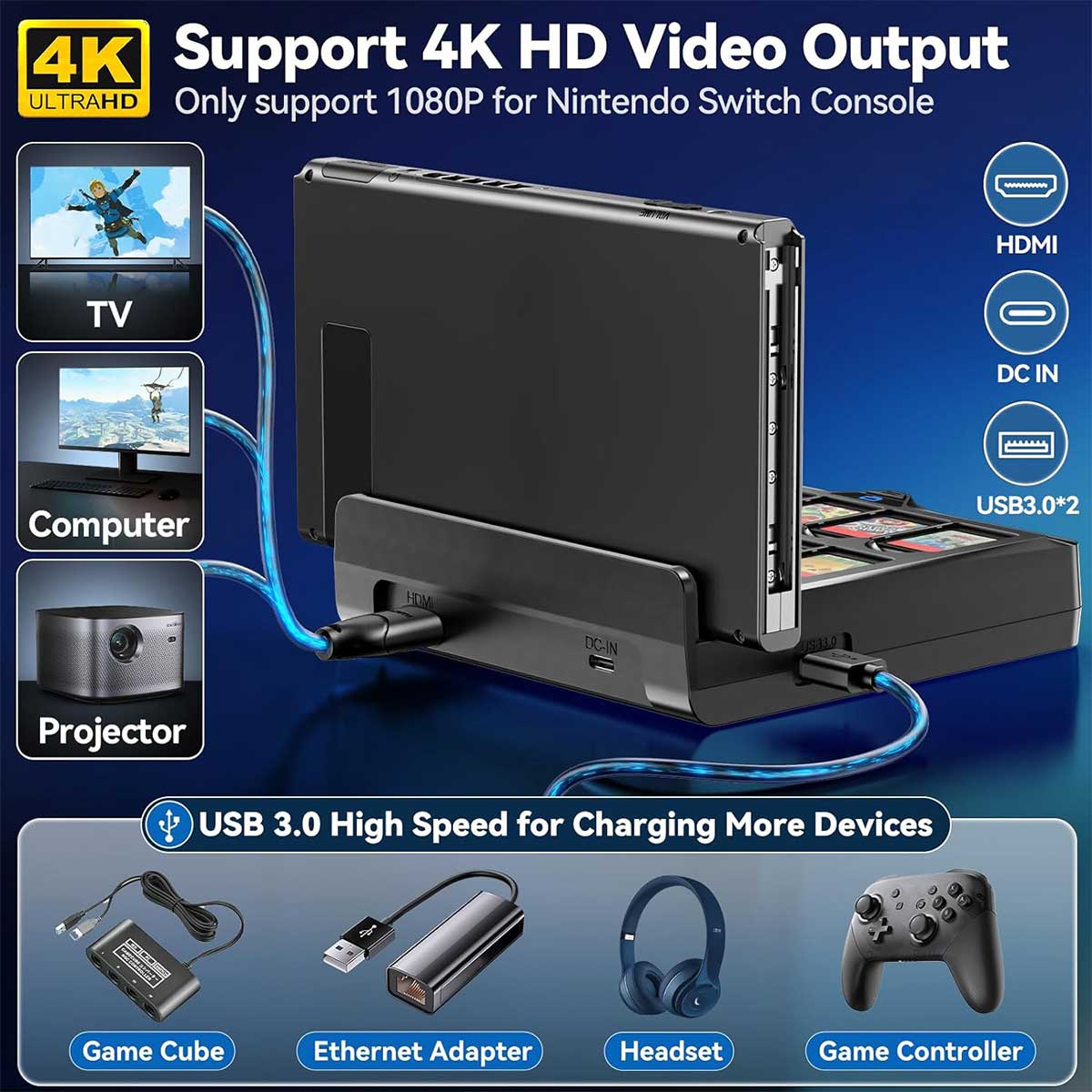 NSW TV Docking Station With 10 Game Slot For Switch / Switch OLED (NG-SW279) - Image 3