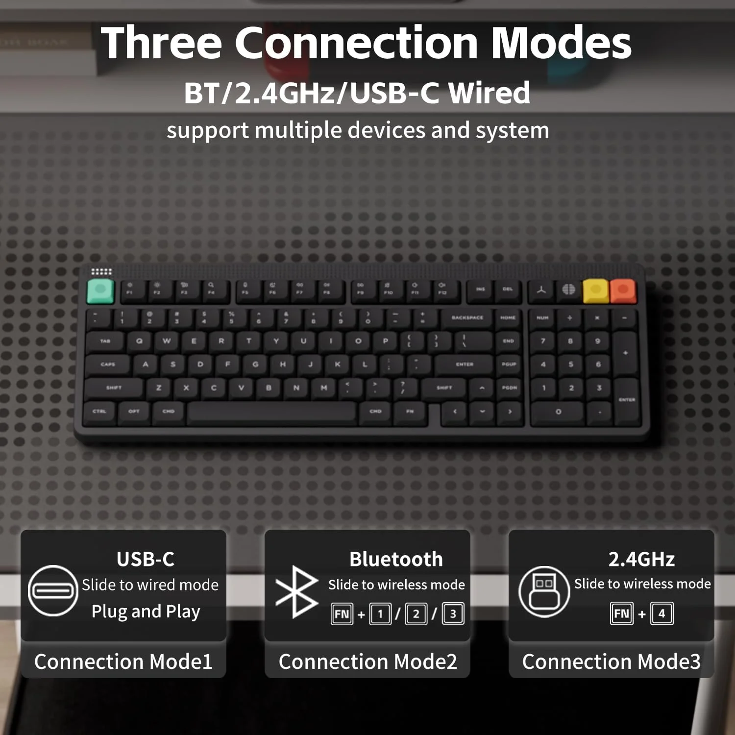 NuPhy Node100 Low-Profile Hot-Swappable Full-Size Wireless Mechanical Keyboard (Blush nano Switch) (Ink Gray) - Image 8