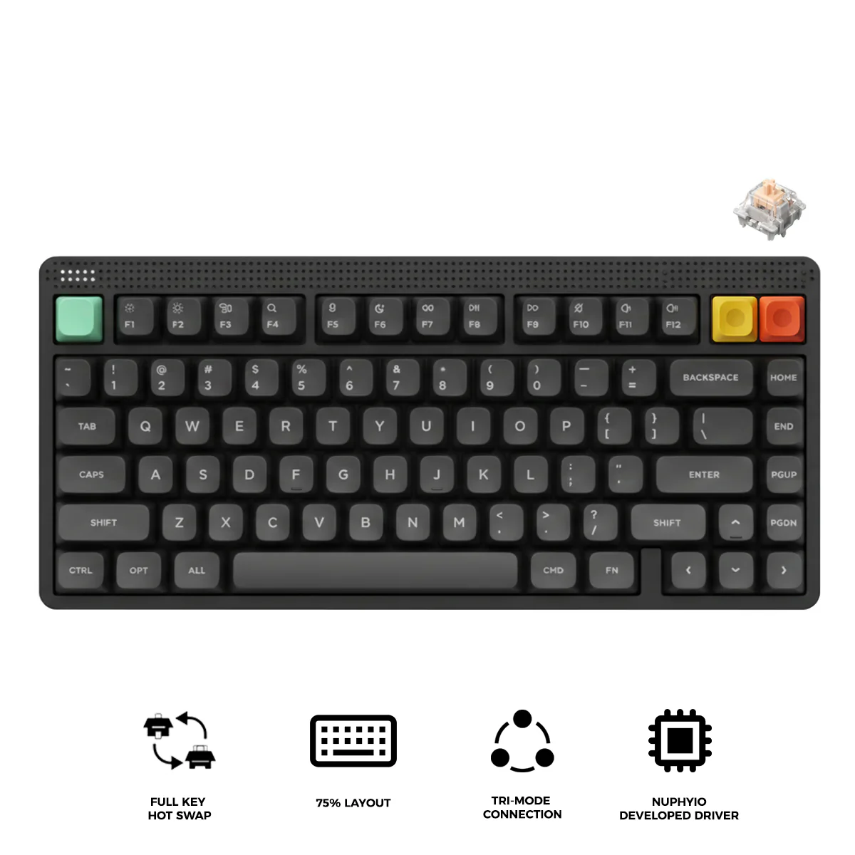 NuPhy Node75 High-Profile Hot-Swappable 82-Key Tri-Mode Wireless Mechanical Keyboard (Blush Max Switch) (Ink Gray)