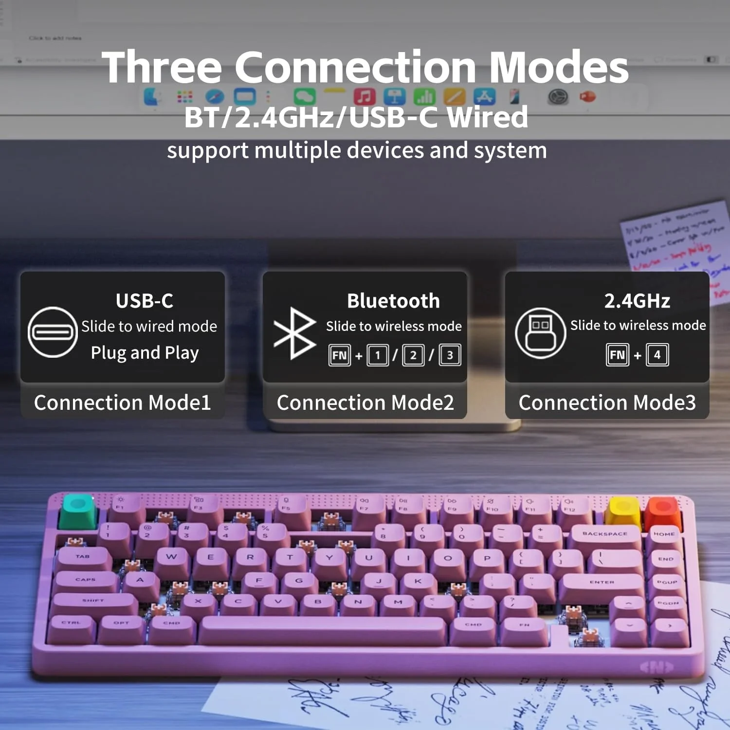 Nuphy Node75 High-Profile Hot-Swappable 82-Key Tri-Mode Wireless Mechanical Keyboard (Light Pink) (Blush Max Switch) - Image 4
