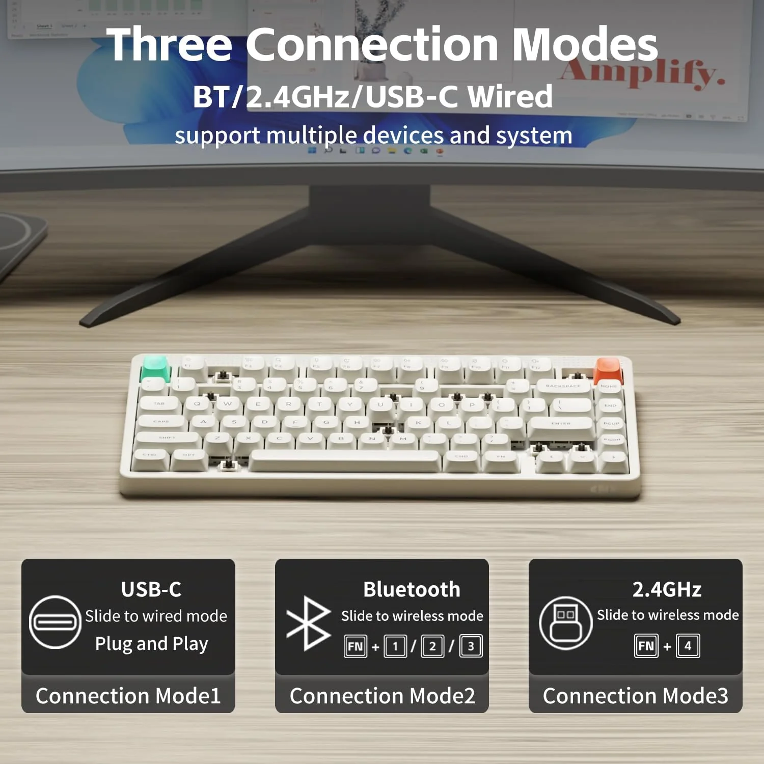 Nuphy Node75 High-Profile Hot-Swappable 82-Key Tri-Mode Wireless Mechanical Keyboard (Lunar White) (Blush Max Switch) - Image 7