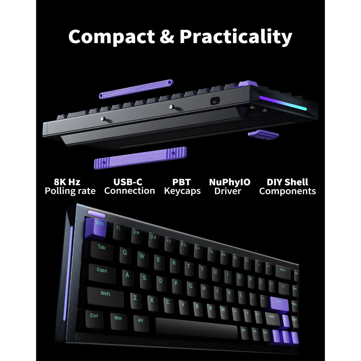 NuPhyX BH65 RGB 68-Key High-Profile Gaming Keyboard (Dark Matter) (Magnetic Jade Gaming Switch, Magnetic Jade Pro Gaming Switch) - Image 5