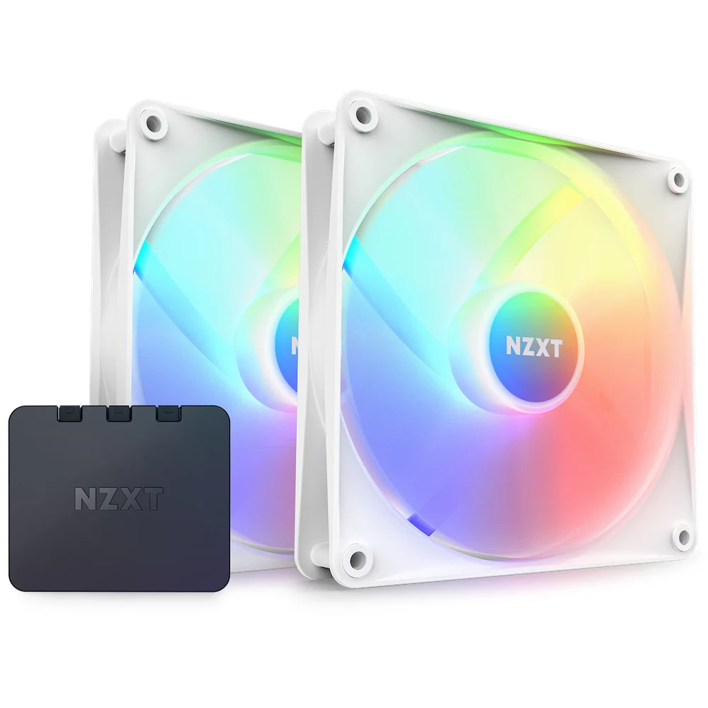 NZXT F140 RGB Core Twin Pack 140MM Hub-Mounted RGB Fans With RGB Controller (Matte White) (RF-C14DF-W1)