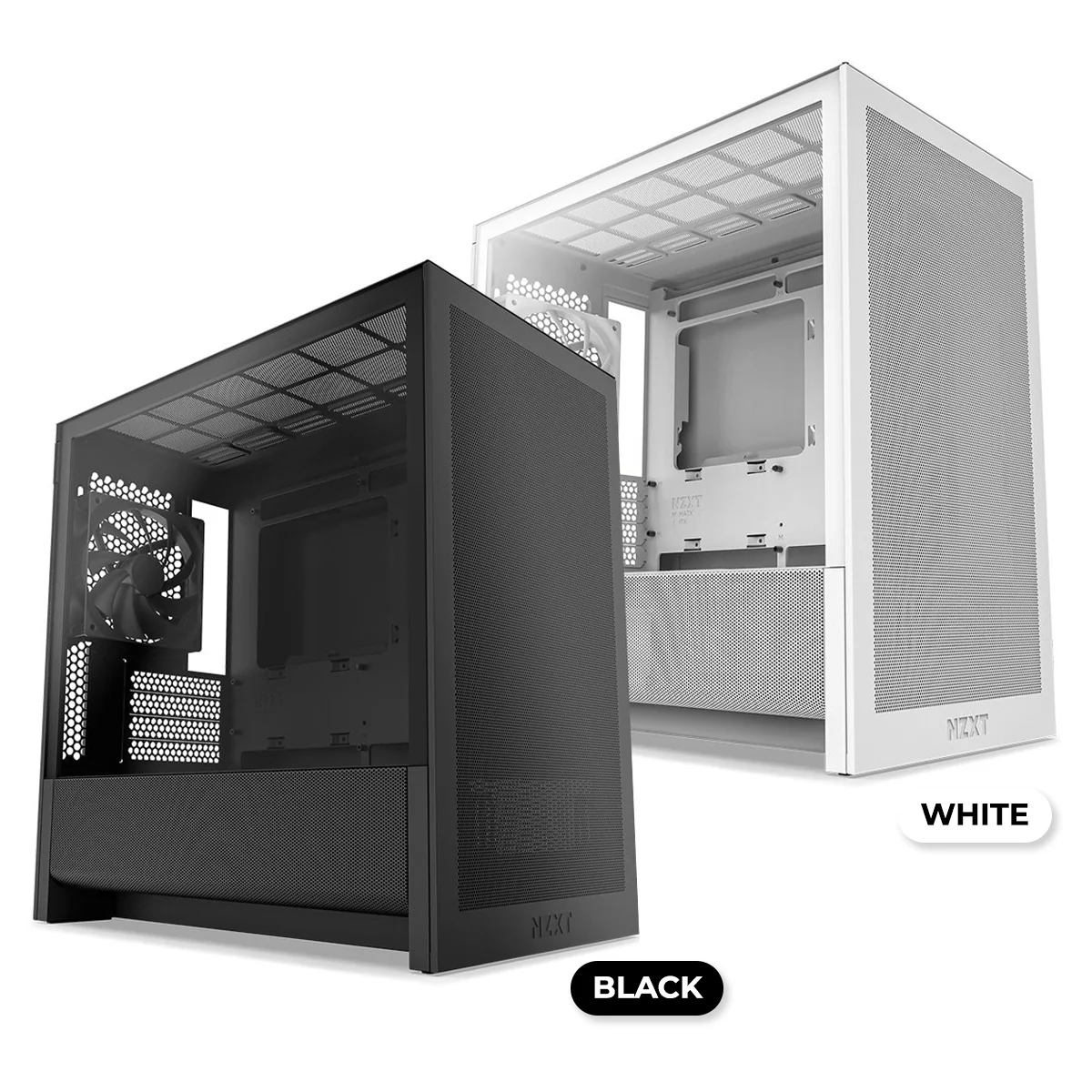 NZXT H3 Flow TG Side Panel Micro-ATX Airflow Case (Black, White)