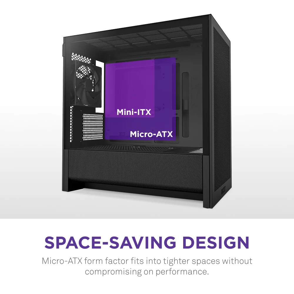 NZXT H3 Flow TG Side Panel Micro-ATX Airflow Case (Black, White) - Image 4
