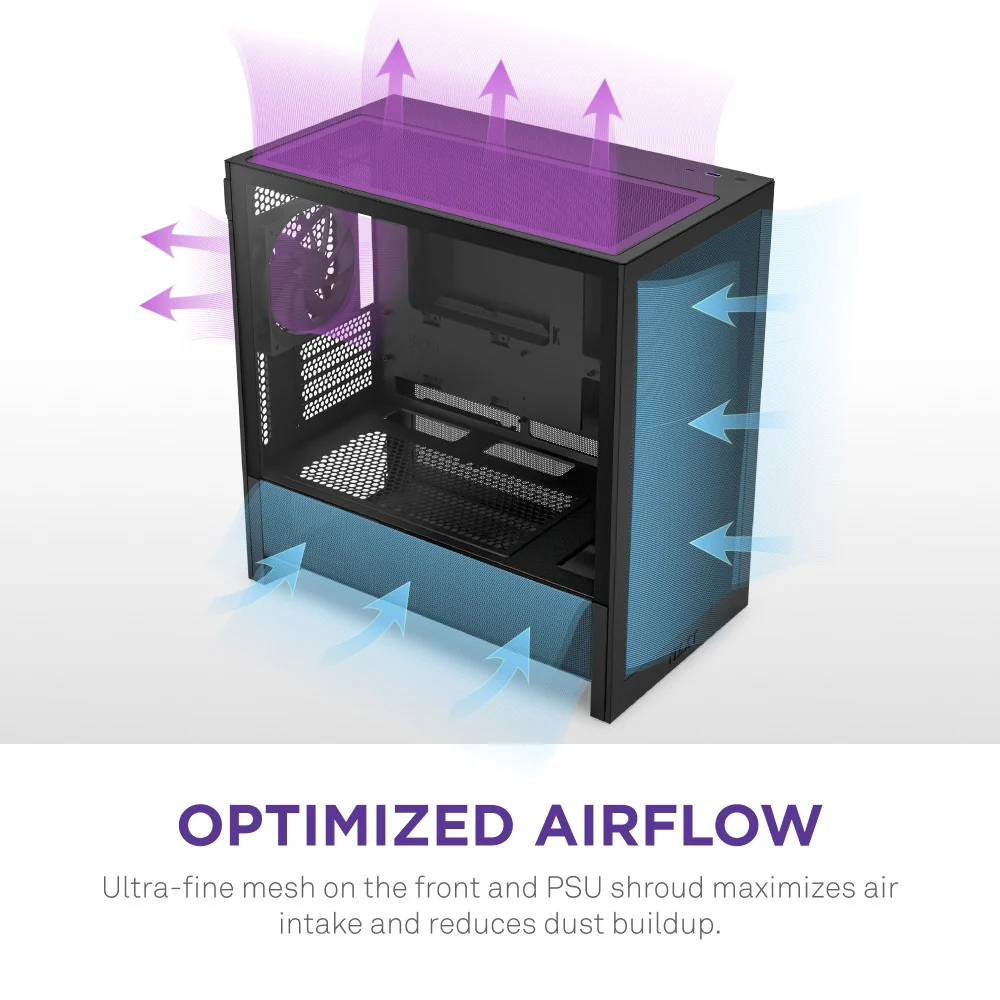 NZXT H3 Flow TG Side Panel Micro-ATX Airflow Case (Black, White) - Image 6