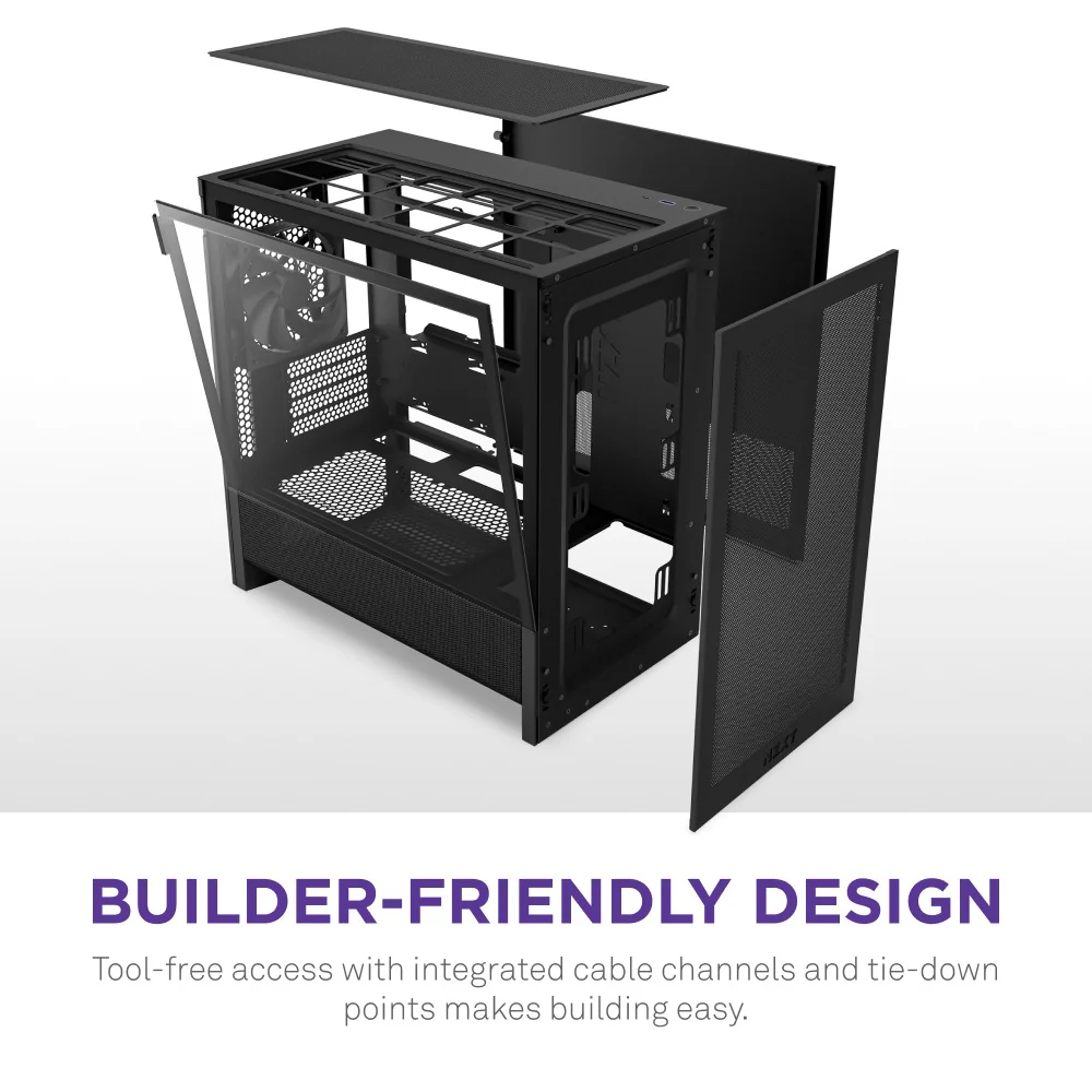 NZXT H3 Flow TG Side Panel Micro-ATX Airflow Case (Black, White) - Image 8