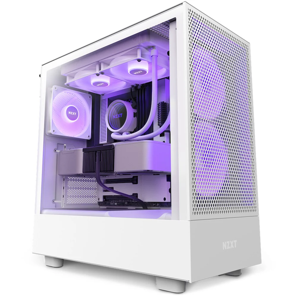 NZXT H5 Flow Compact Mid-Tower Airflow Case With RGB Fans (Matte White) (CC-H51FW-R1)