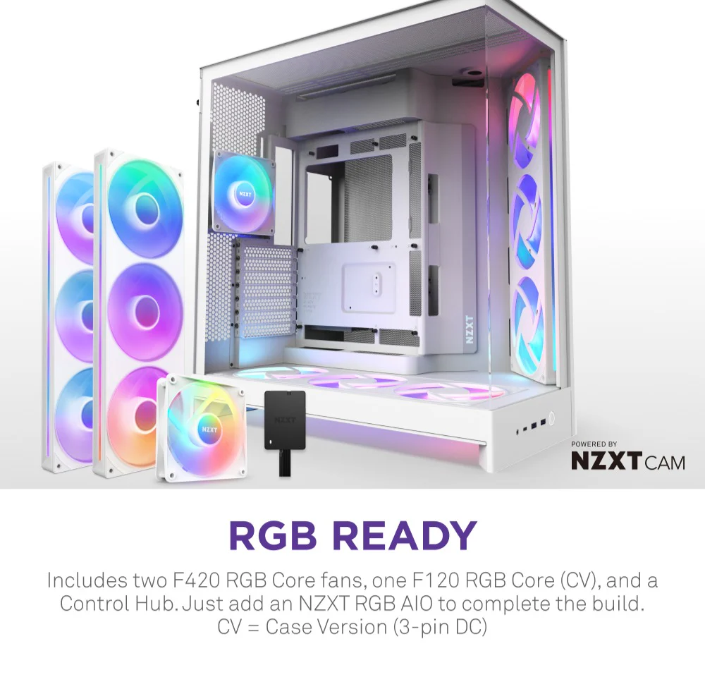 NZXT H9 Flow RGB+ Large Dual-Chamber Mid-Tower ATX Airflow Case with RGB & Control Hub (Black, White) - Image 3