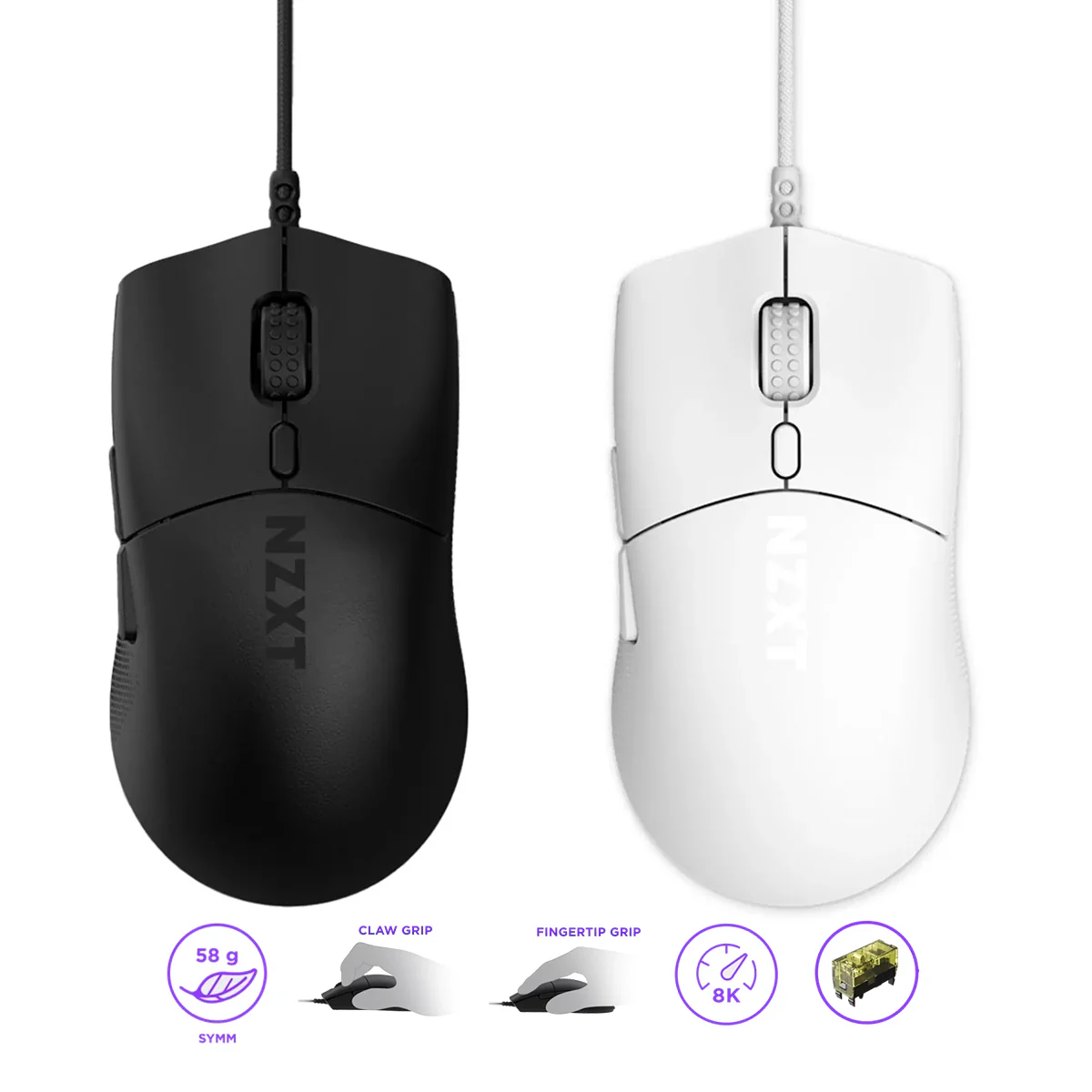 NZXT Lift 2 Symm Lightweight Symmetrical Wired Gaming Mouse (Matte Black, Matte White)