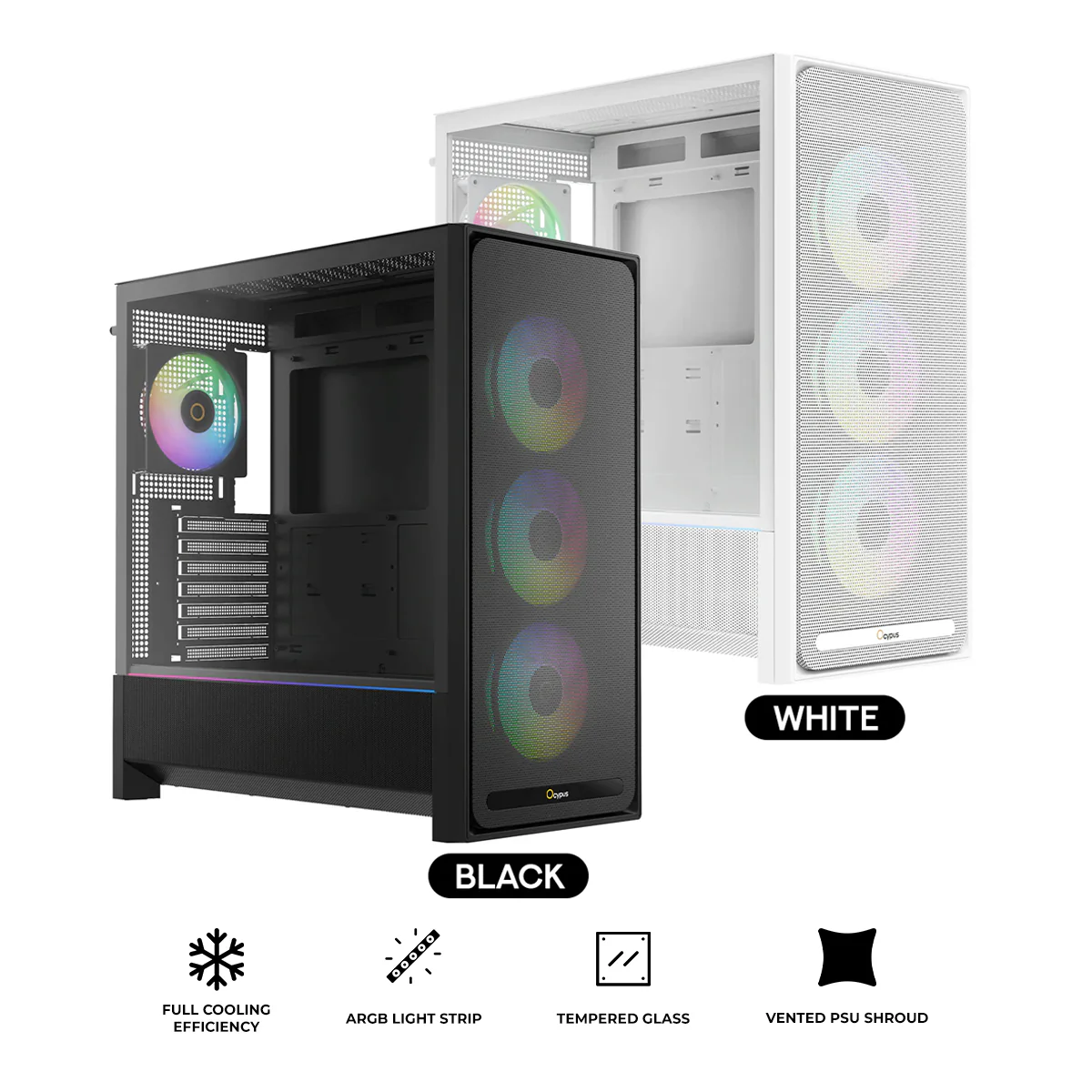 Ocypus Delta C70 ARGB Mid-Tower PC Case (Black, White)