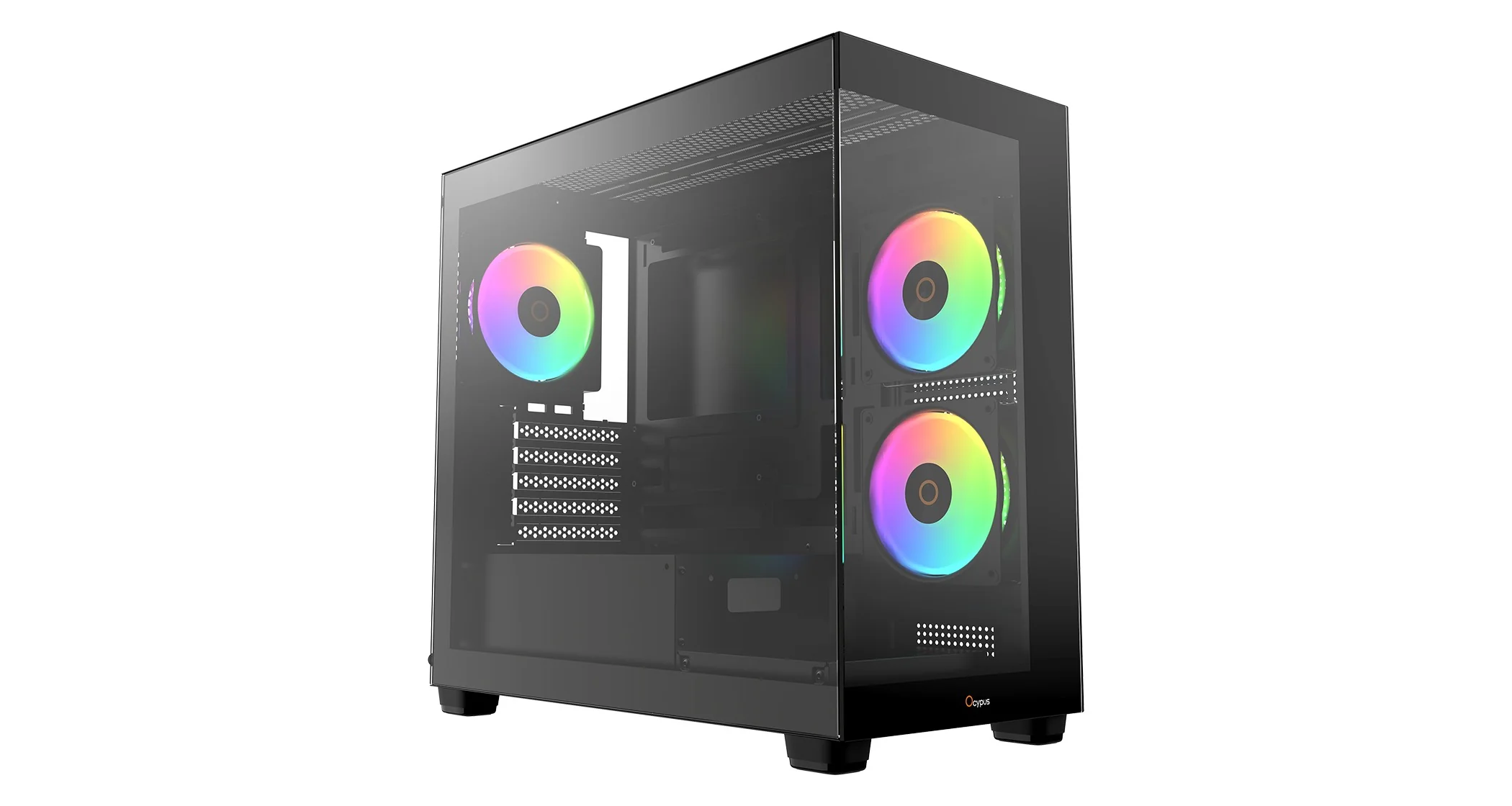 Ocypus Gamma C52 ARGB Mini-Tower Panoramic View Case with ARGB Fans (Black, White) - Image 2